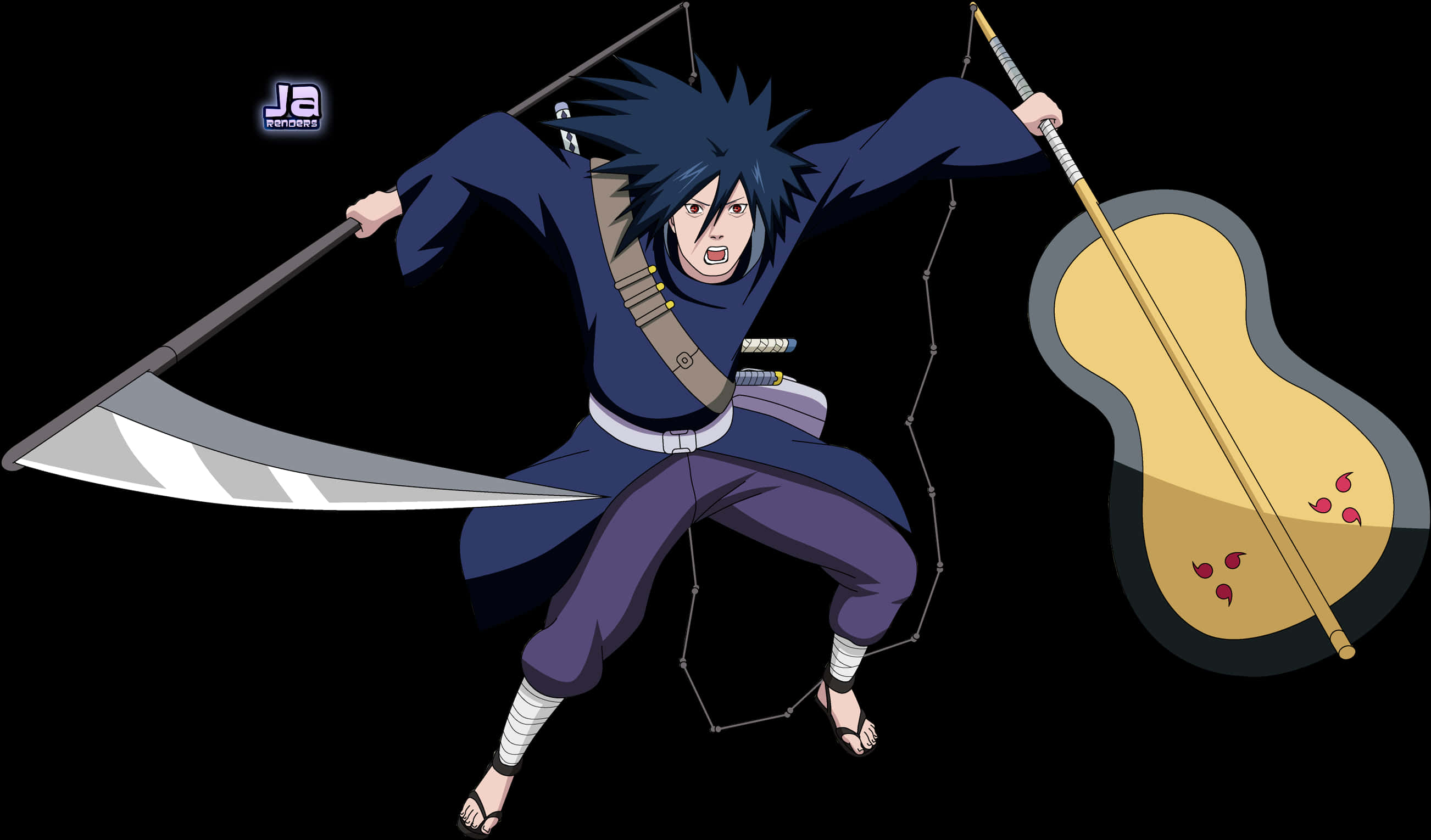 Madara Uchiha With Weaponand Guitar PNG