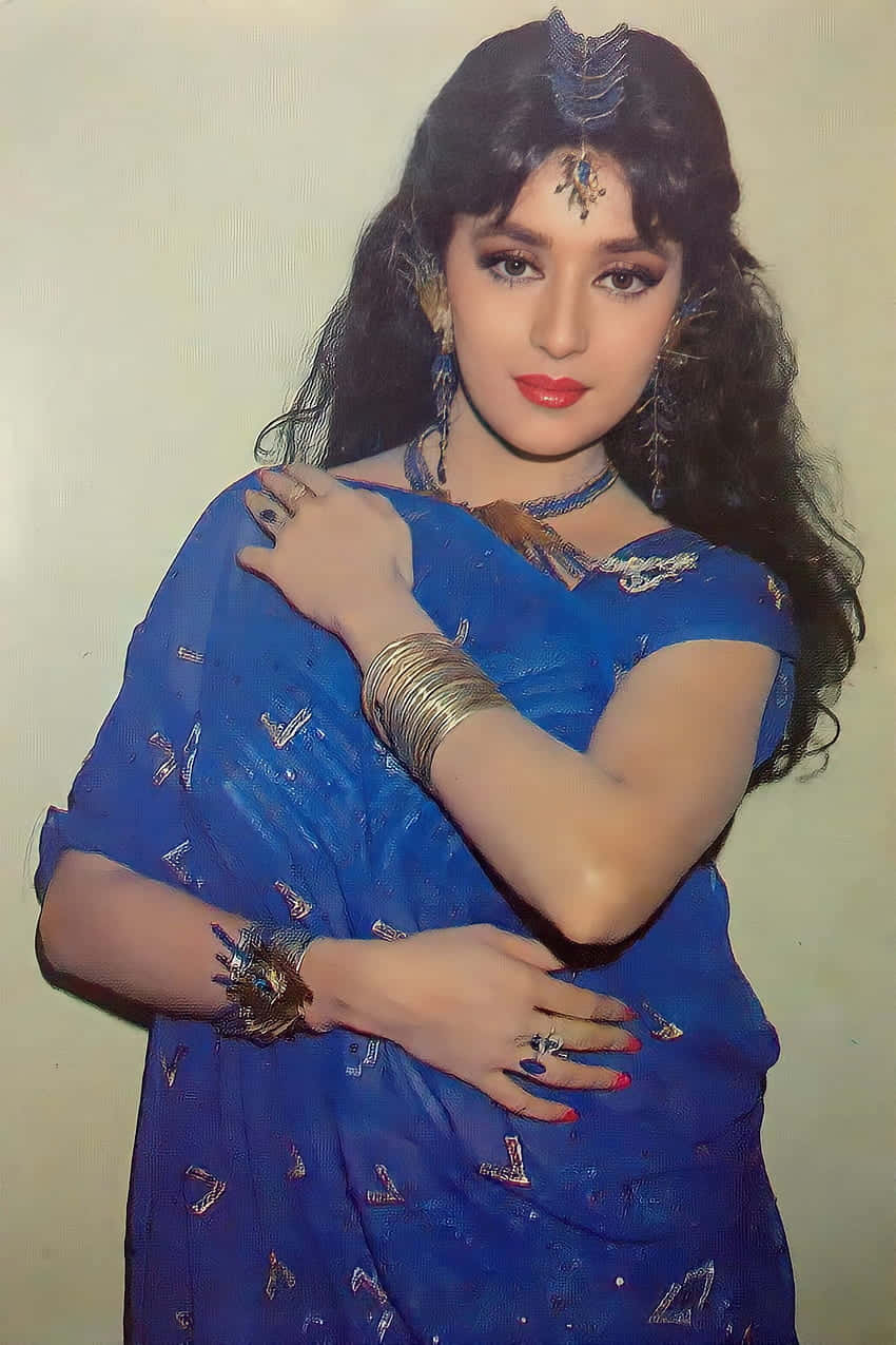 Madhuri Dixit Traditional Blue Attire Wallpaper