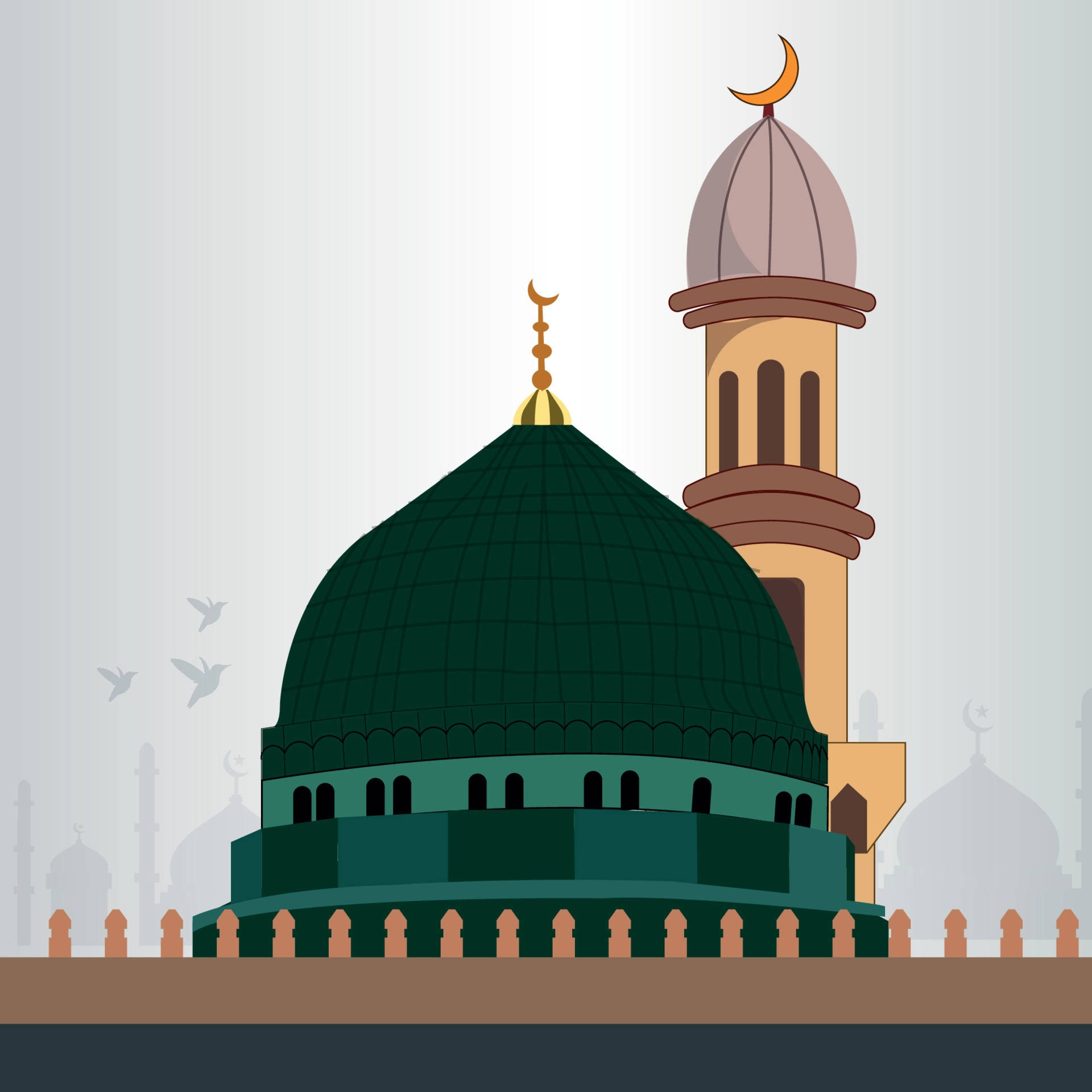 Madina's Green Dome In Vector Wallpaper