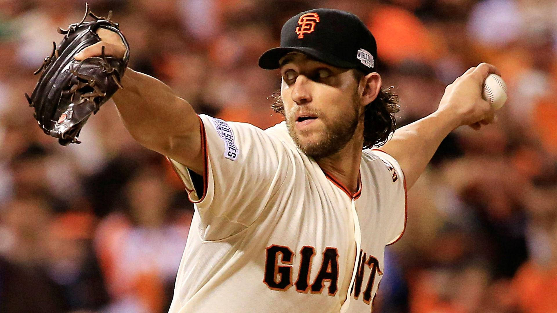 Download Madison Bumgarner Arms Outstretching Throwing Wallpaper