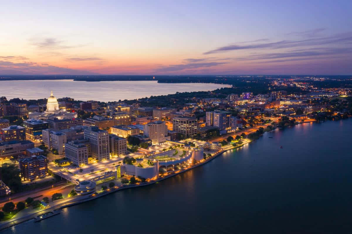 Download Madison Wisconsin Dusk Skyline Wallpaper | Wallpapers.com