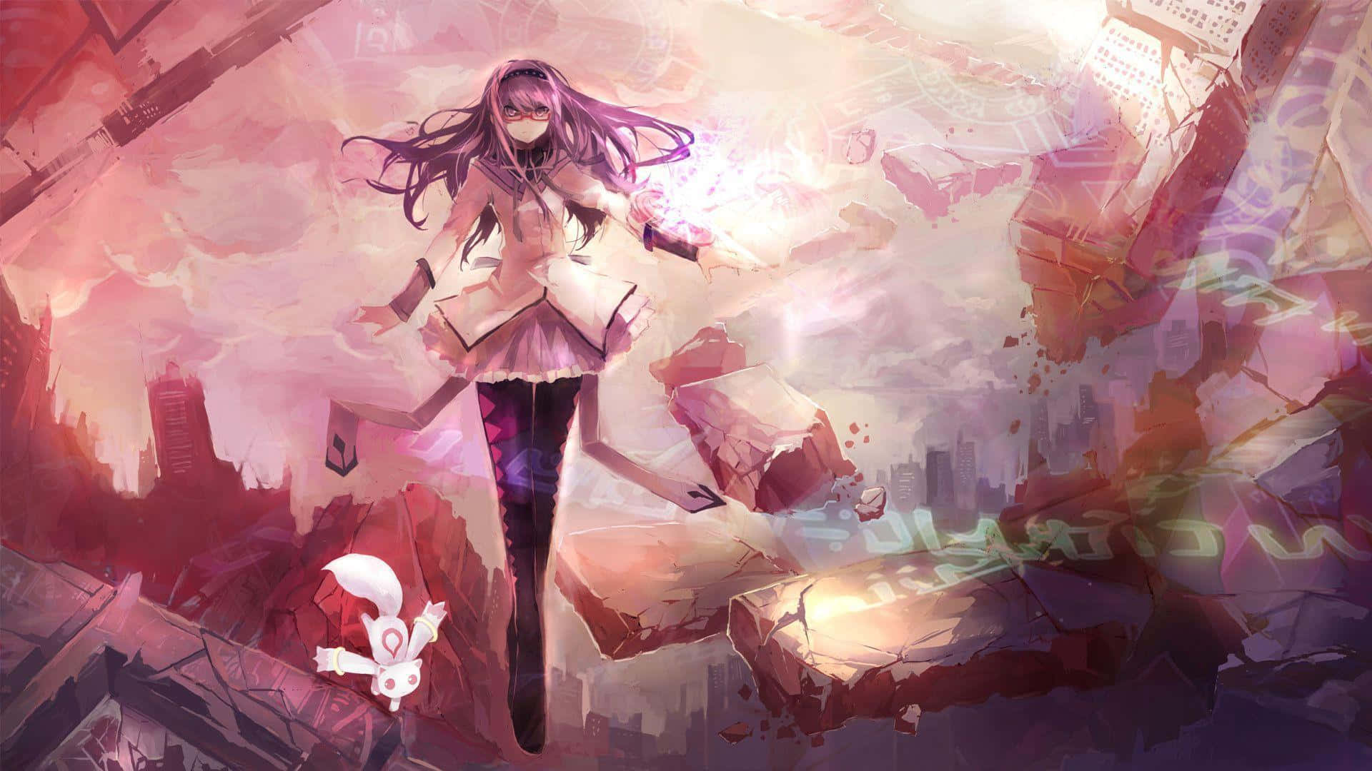 Madoka Kaname surrounded by mysterious magic