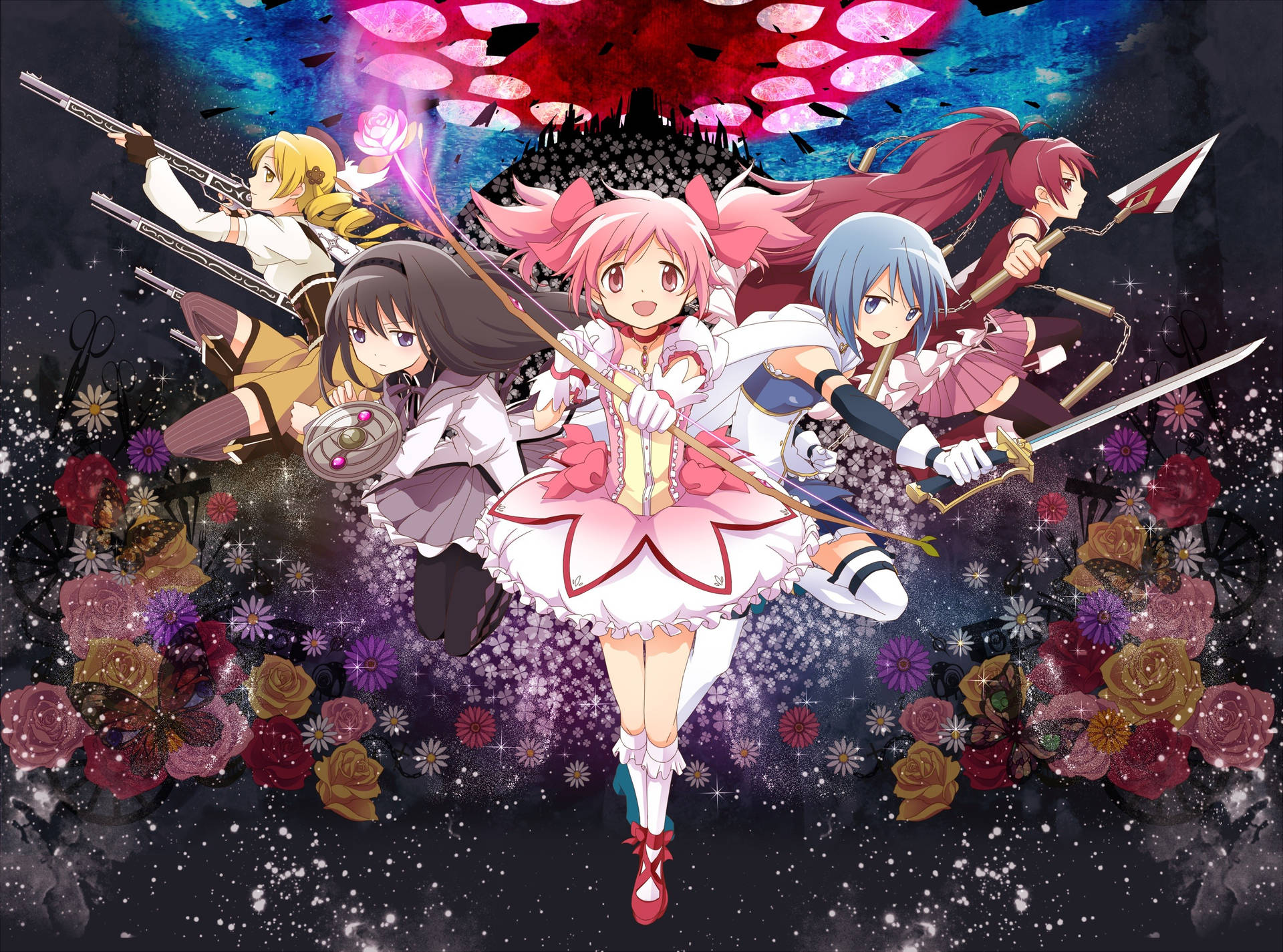 Madoka Magica Battle And Weapons Wallpaper