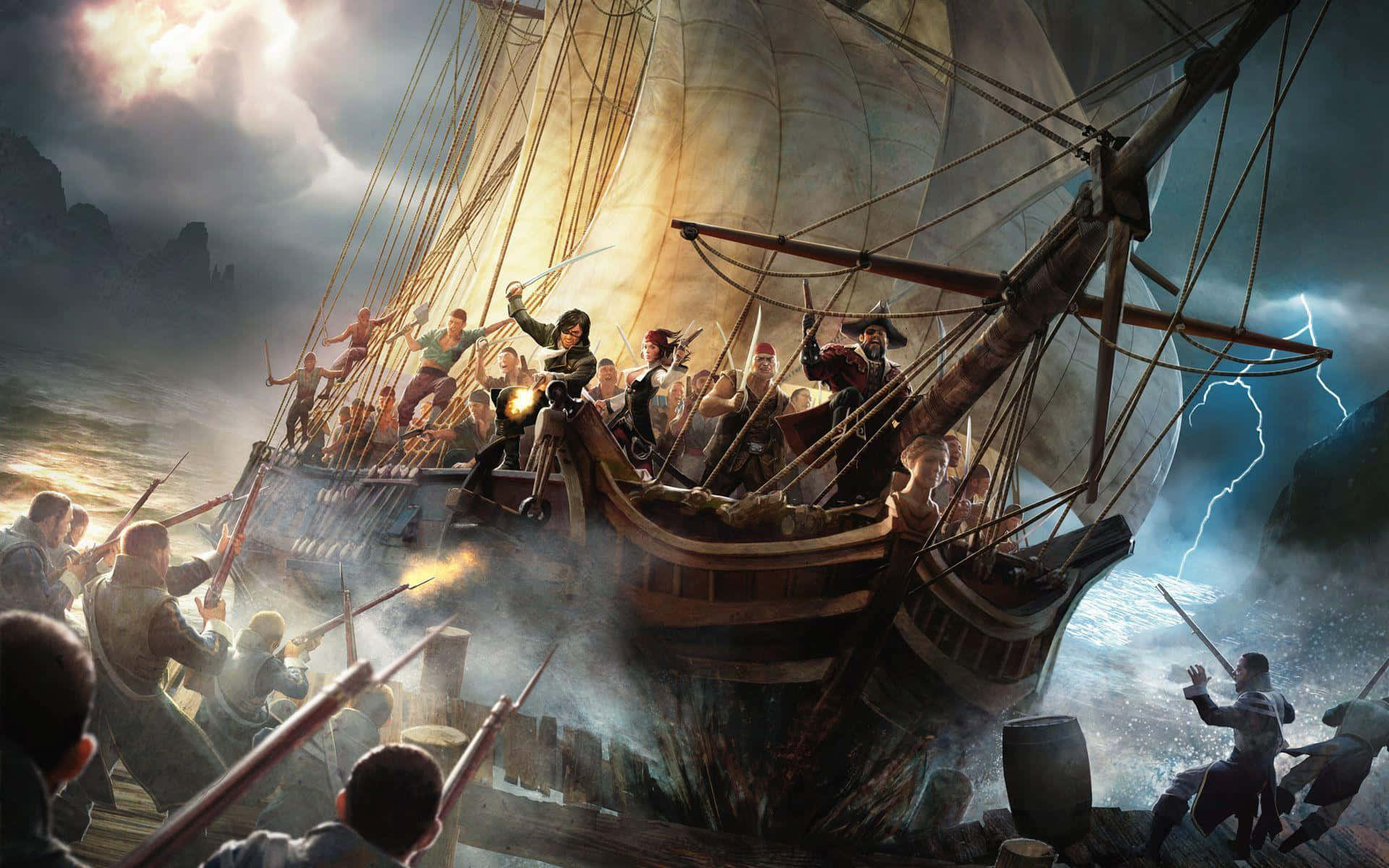 Maestosovascello Pirata Che Naviga Attraverso Gli Oceani Aperti