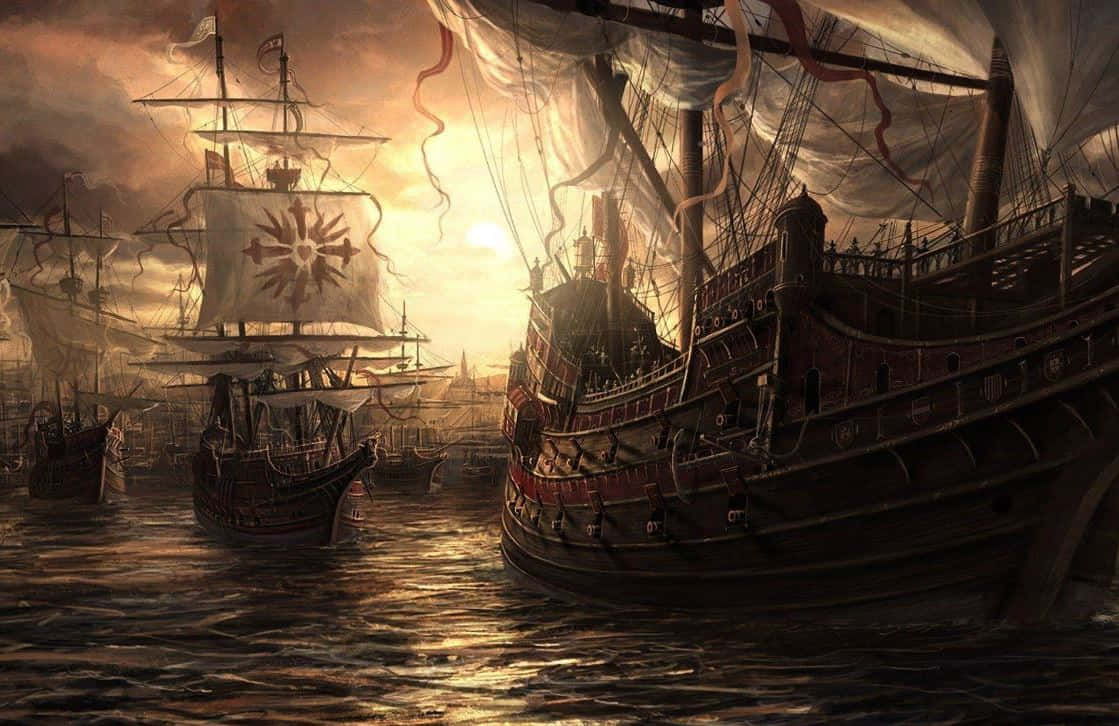 Maestosovascello Pirata Che Naviga Sui Mari Aperti