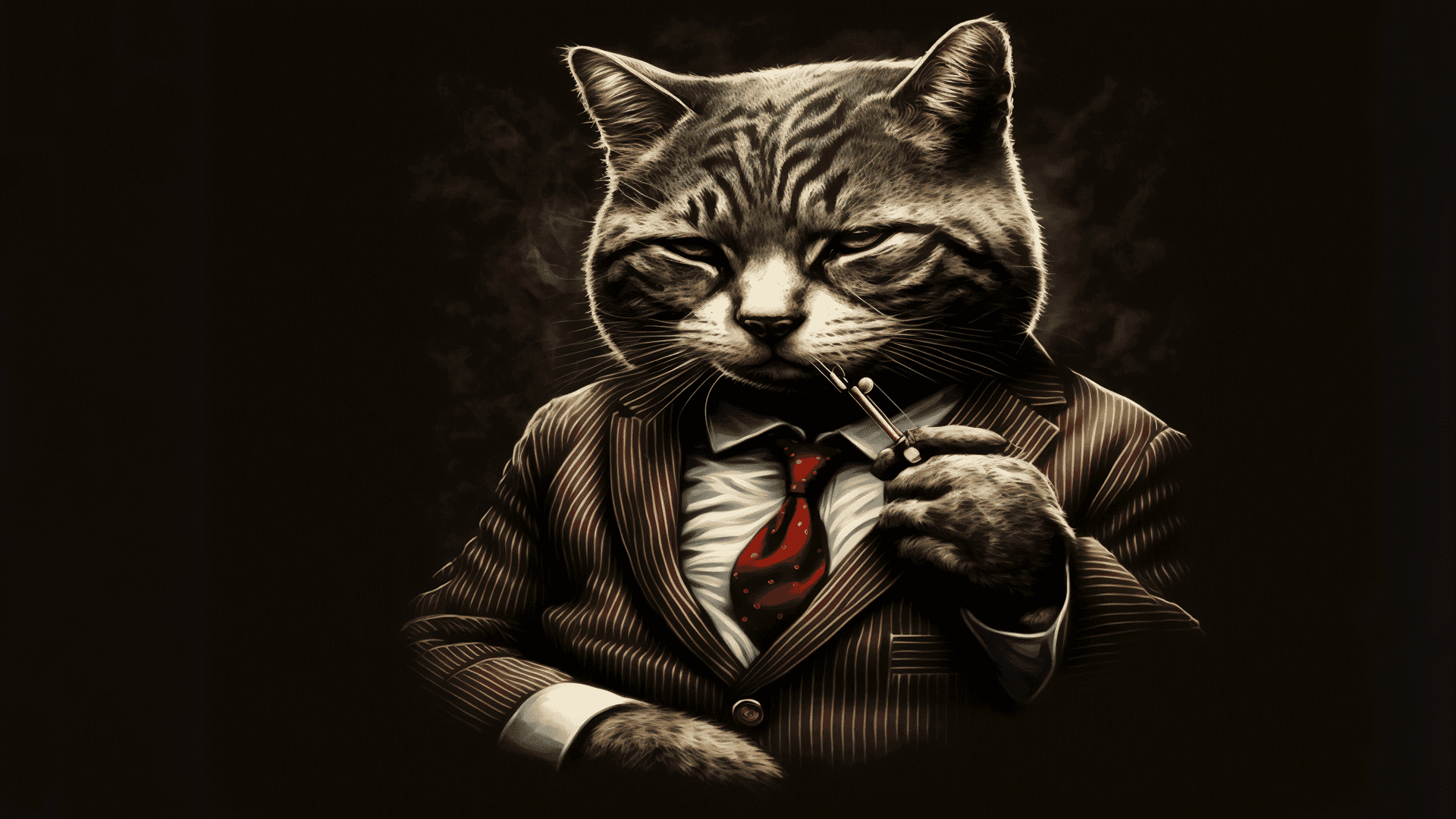 A Cat In A Suit Smoking A Pipe