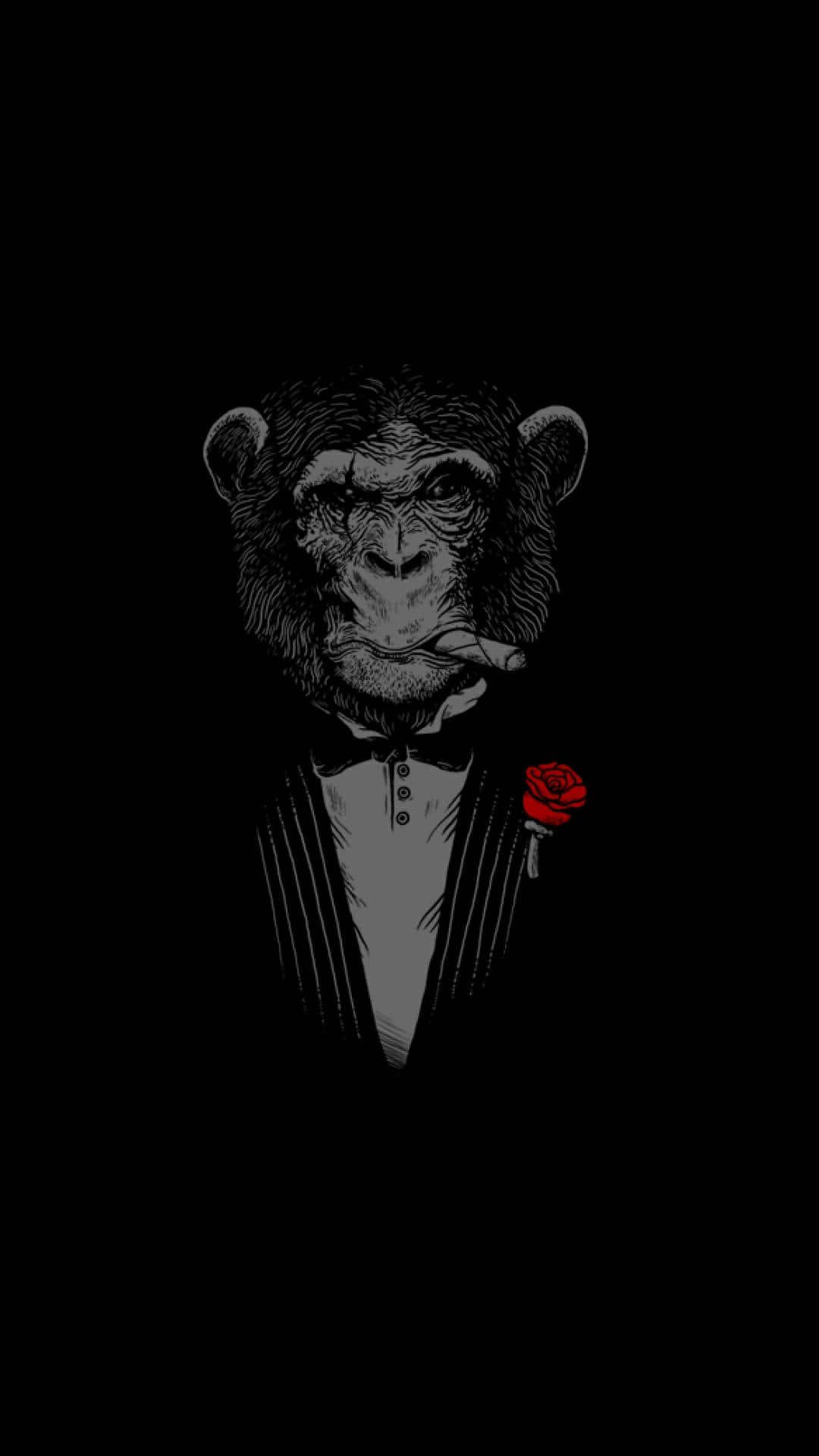 En abe i slips og jakke med en rose i munden Wallpaper
