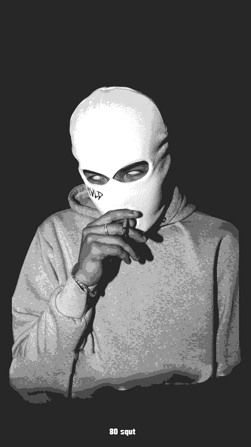 Einmann Mit Einer Weißen Maske Raucht Eine Zigarette Wallpaper