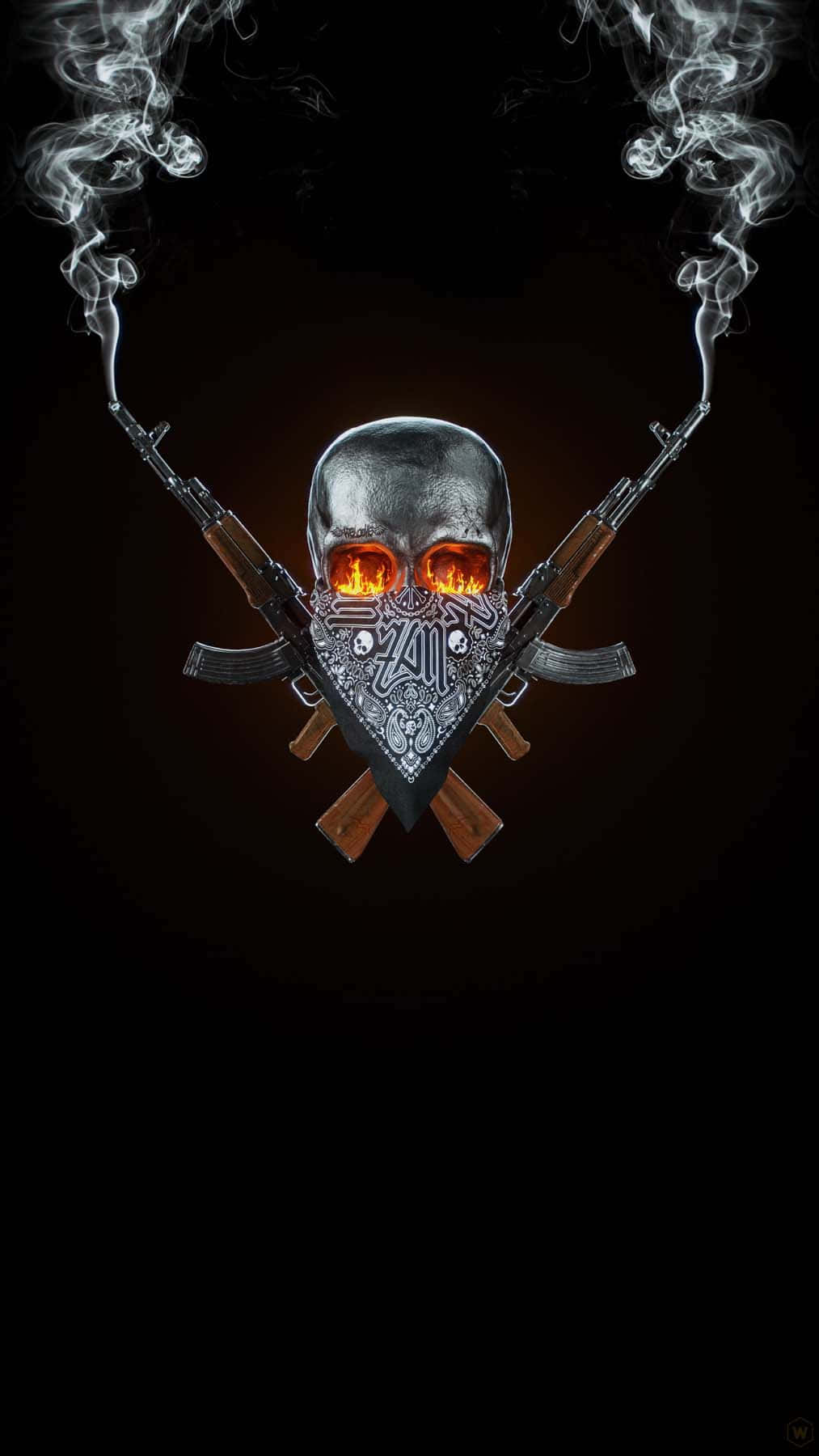A Skull With Guns And Smoke Coming Out Of It Wallpaper
