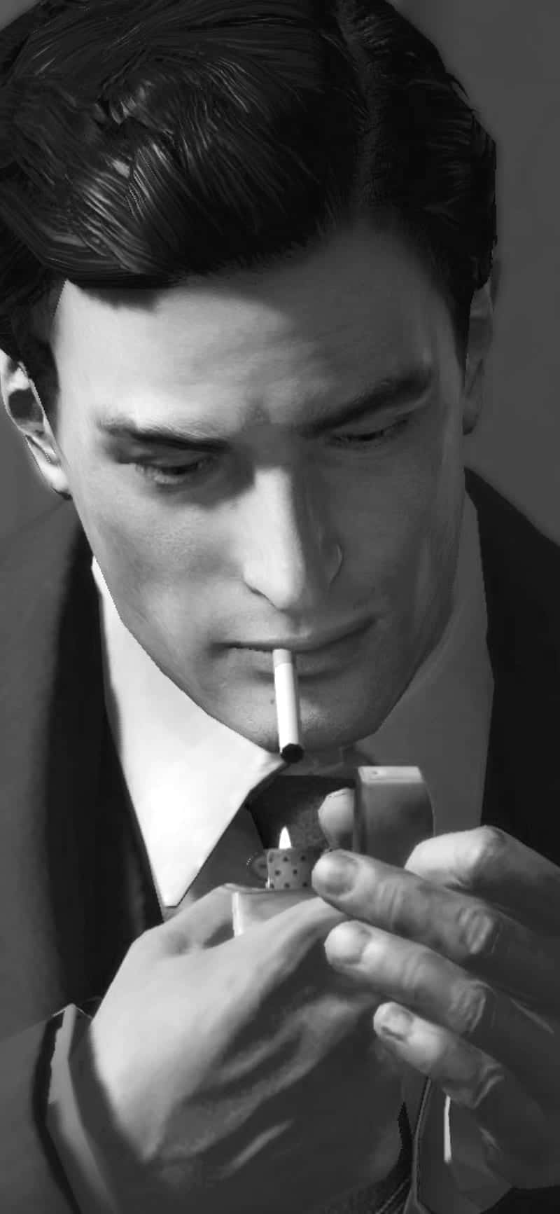 Einmann Im Anzug Raucht Eine Zigarette. Wallpaper