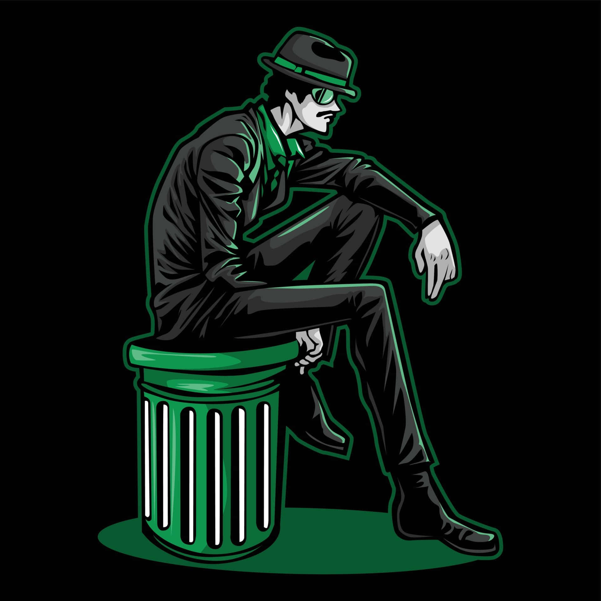 A Man Sitting On A Trash Can