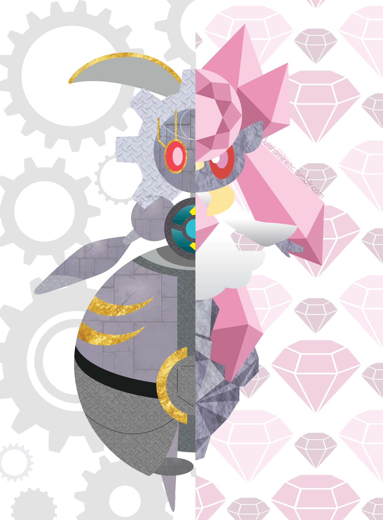 Magearna And Diancie Split Photo Wallpaper