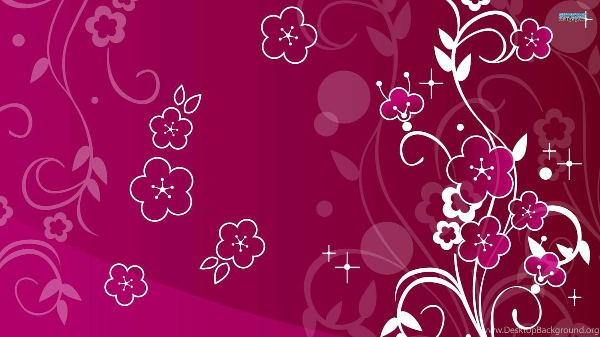A Pink And White Floral Wallpaper With White Flowers