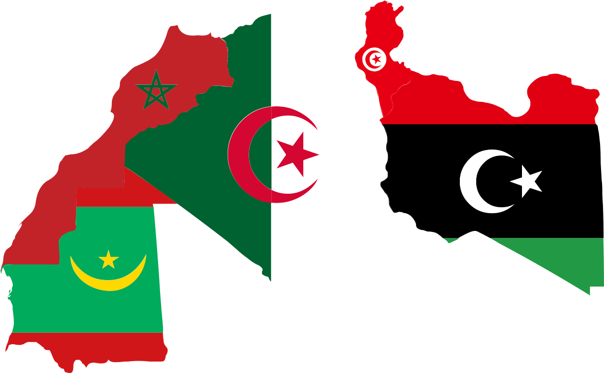 Maghreb Countries Flags Map PNG
