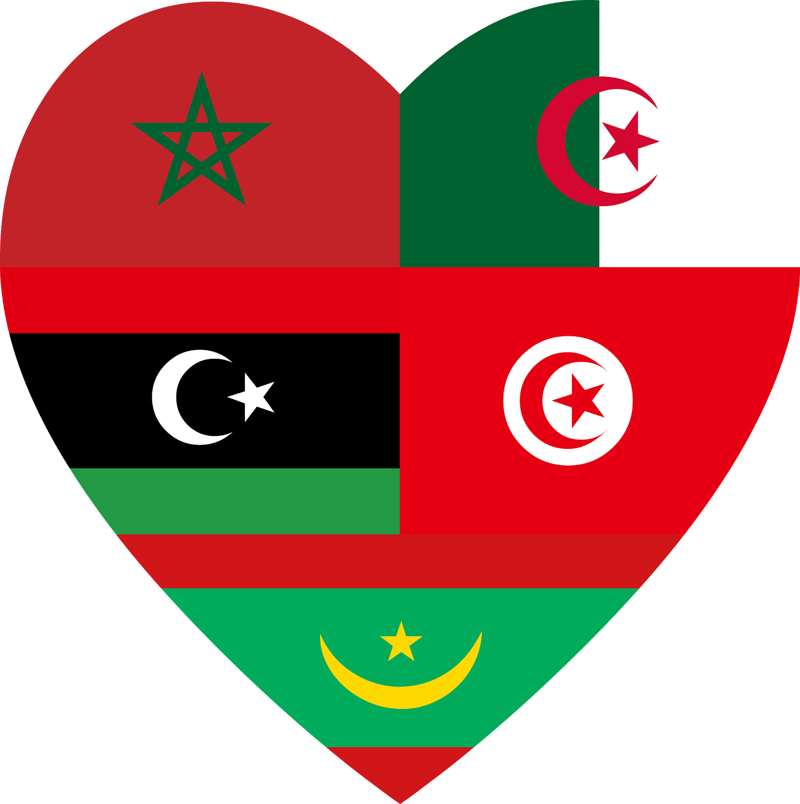Maghreb Unity Heart Flags PNG