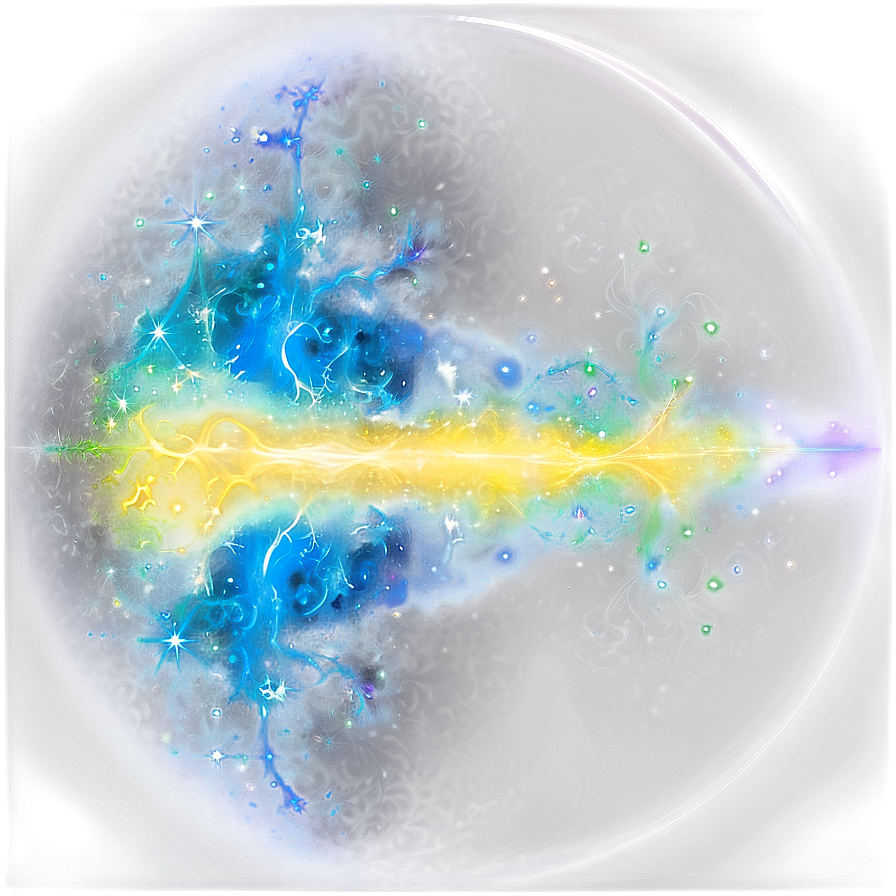 magic effect c PNG — A cosmic sphere radiates vibrant blue green and yellow energy with sparkling stars and glowing filaments against a dark void.
