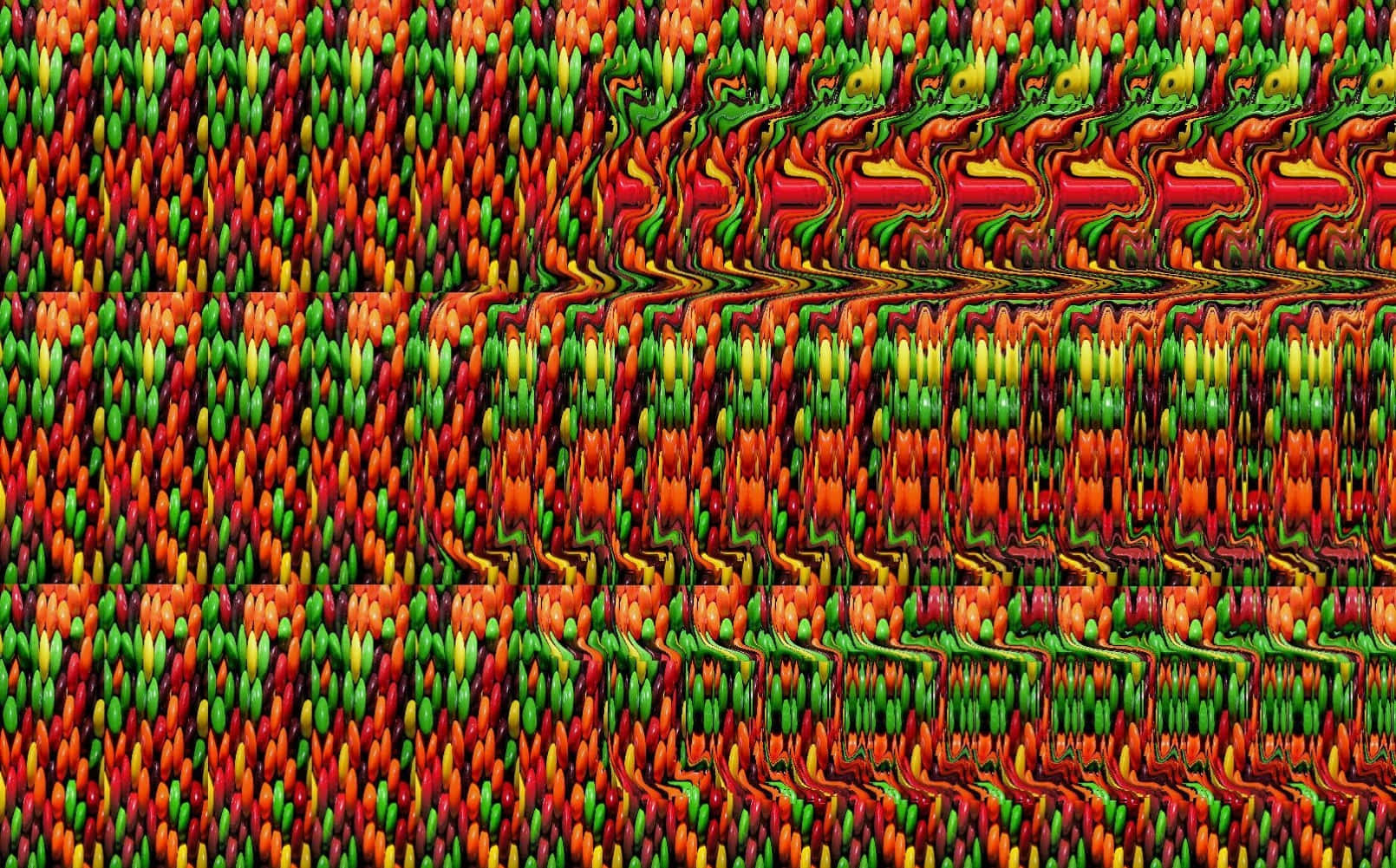 Modelloastratto Di Glitch Pattern Magic Eye 3d Stereogram Immagina Un Pattern Astratto E Colorato Con Tonalità Di Rosso, Verde E Giallo.