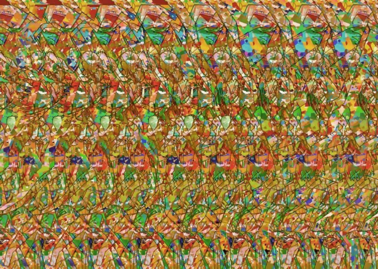 Mosaisk Kunstmagisk Eye 3D Stereogram Billede farverigt maleri med mange forskellige farver