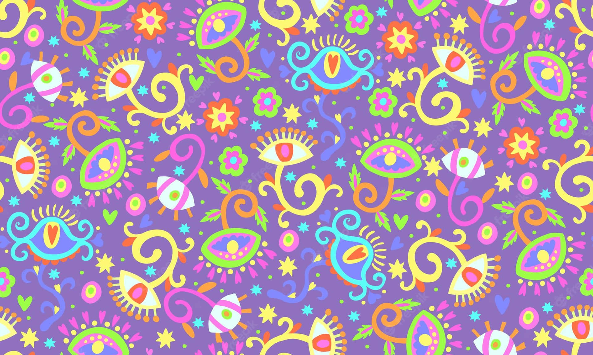 Et farverigt mønster med farverige blomster og snoninger Wallpaper