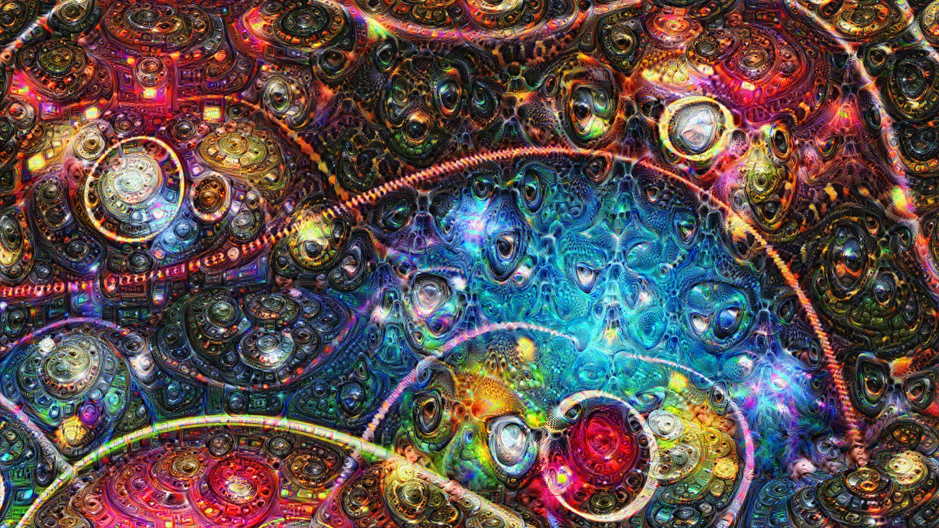 A Colorful Fractal Painting With Many Colorful Circles Wallpaper