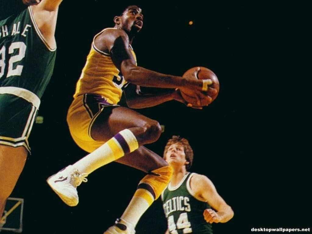 Magic Johnson Basketball In The Air Wallpaper