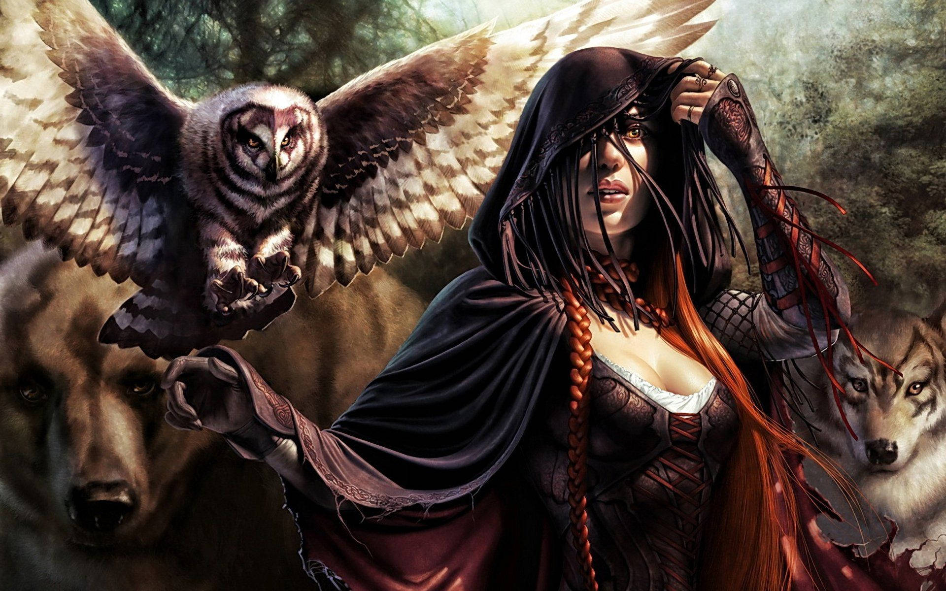 Magic The Gathering Girl With Animals Background