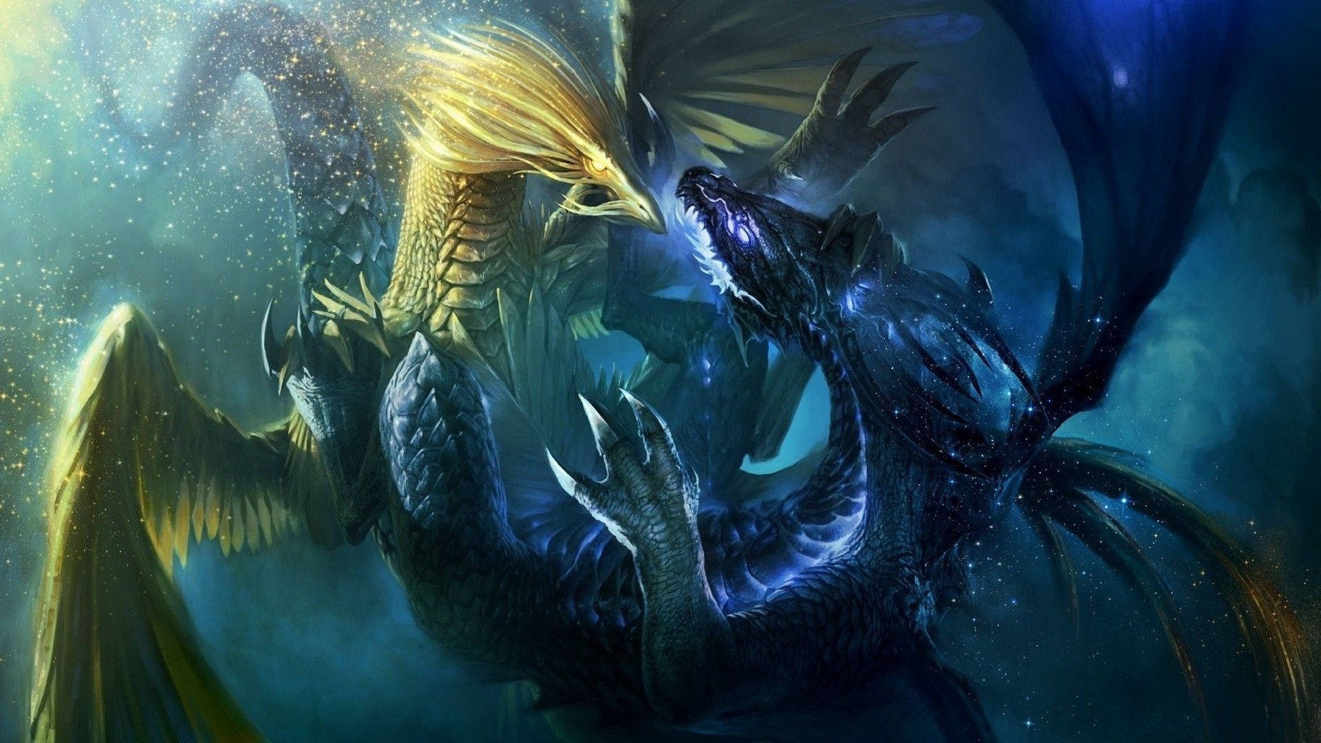 Download AmazingMagic The Gathering Yellow And Blue Dragons Wallpaper