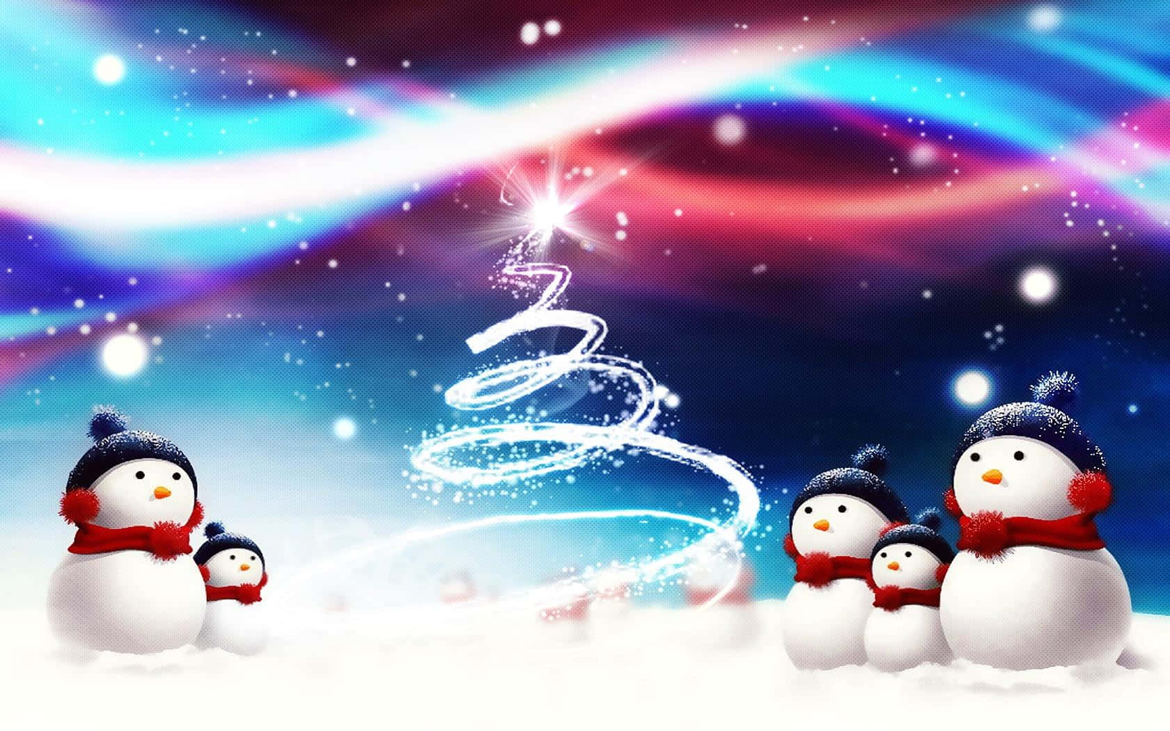 Magical Background Snowmen Christmas Tree