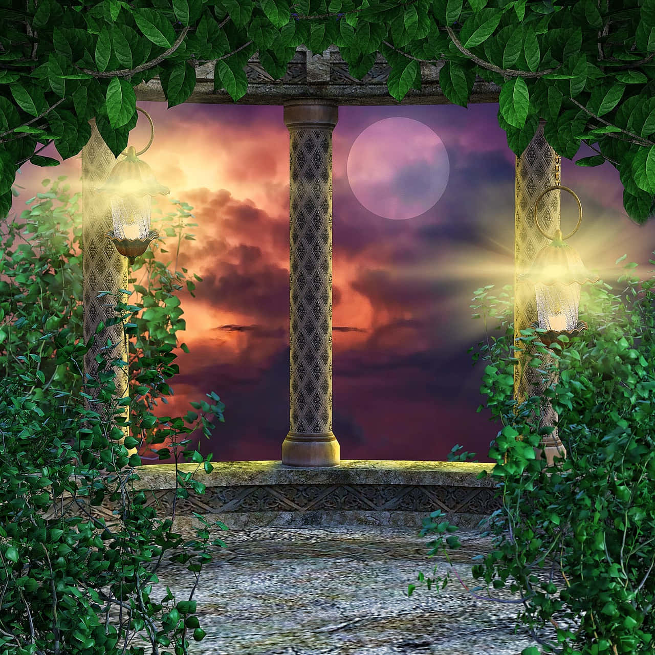 Magical Background Lantern Window