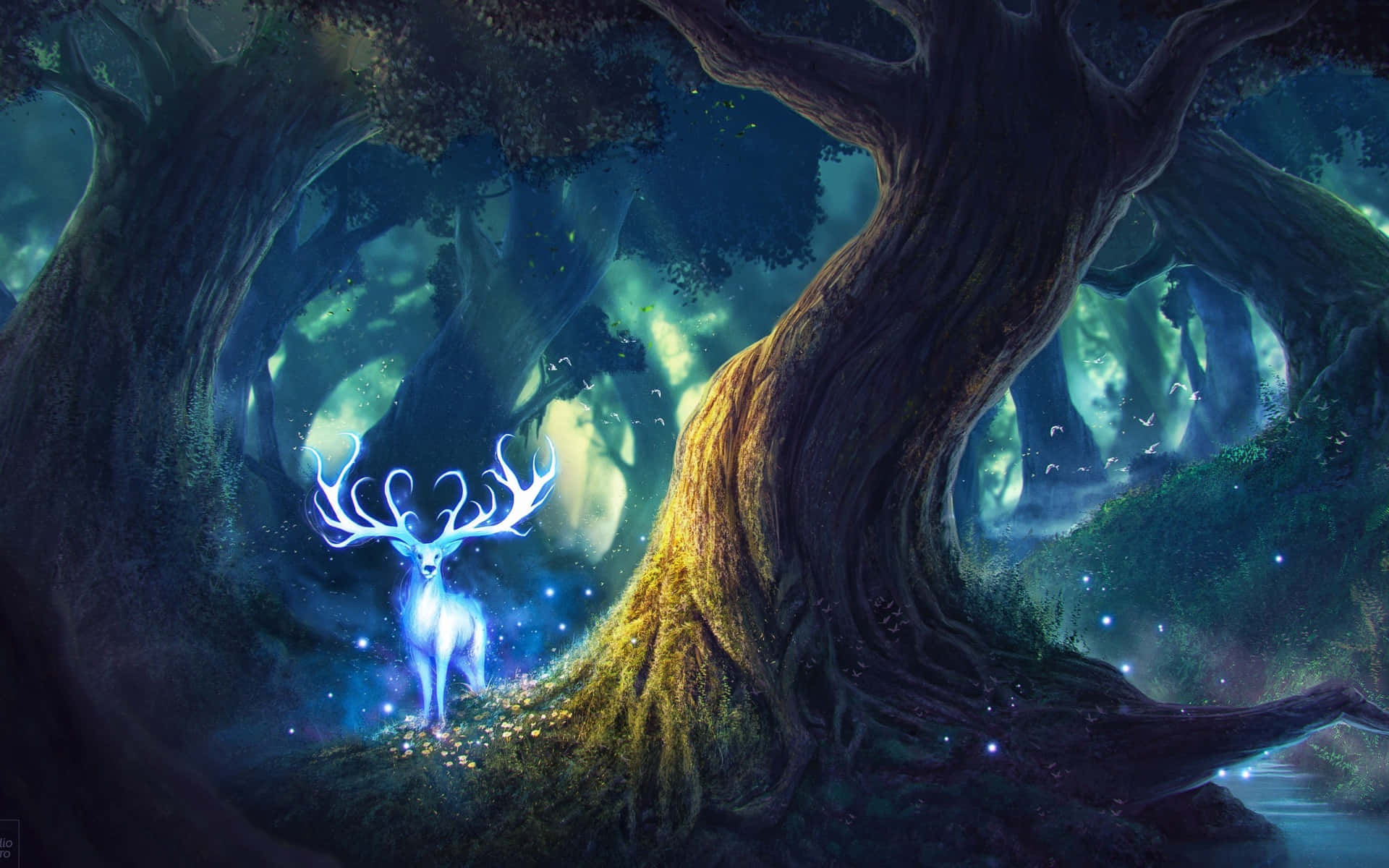 Magical Background Glowing Deer Background