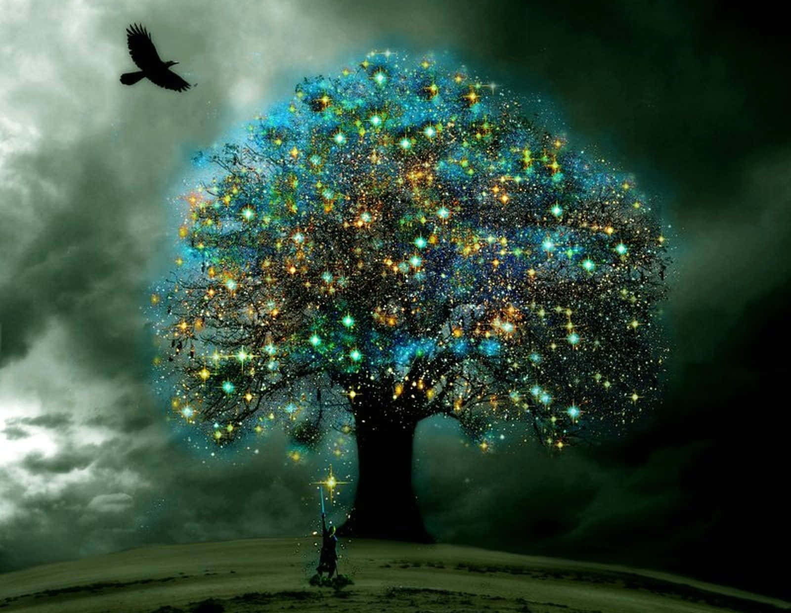 Magical Background Tree Glowing Lights Background