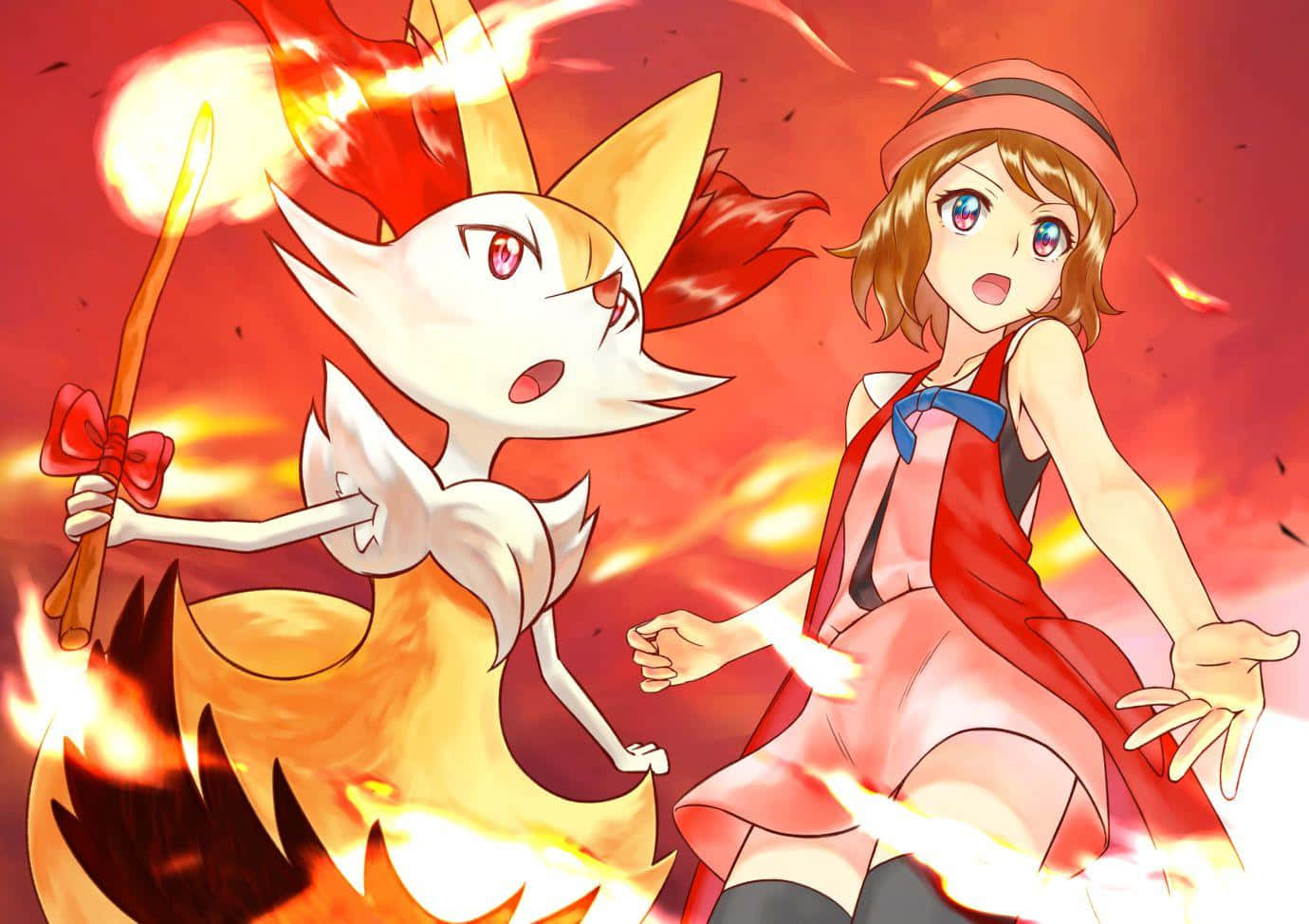 Magical Braixen Engaging In Fight Wallpaper