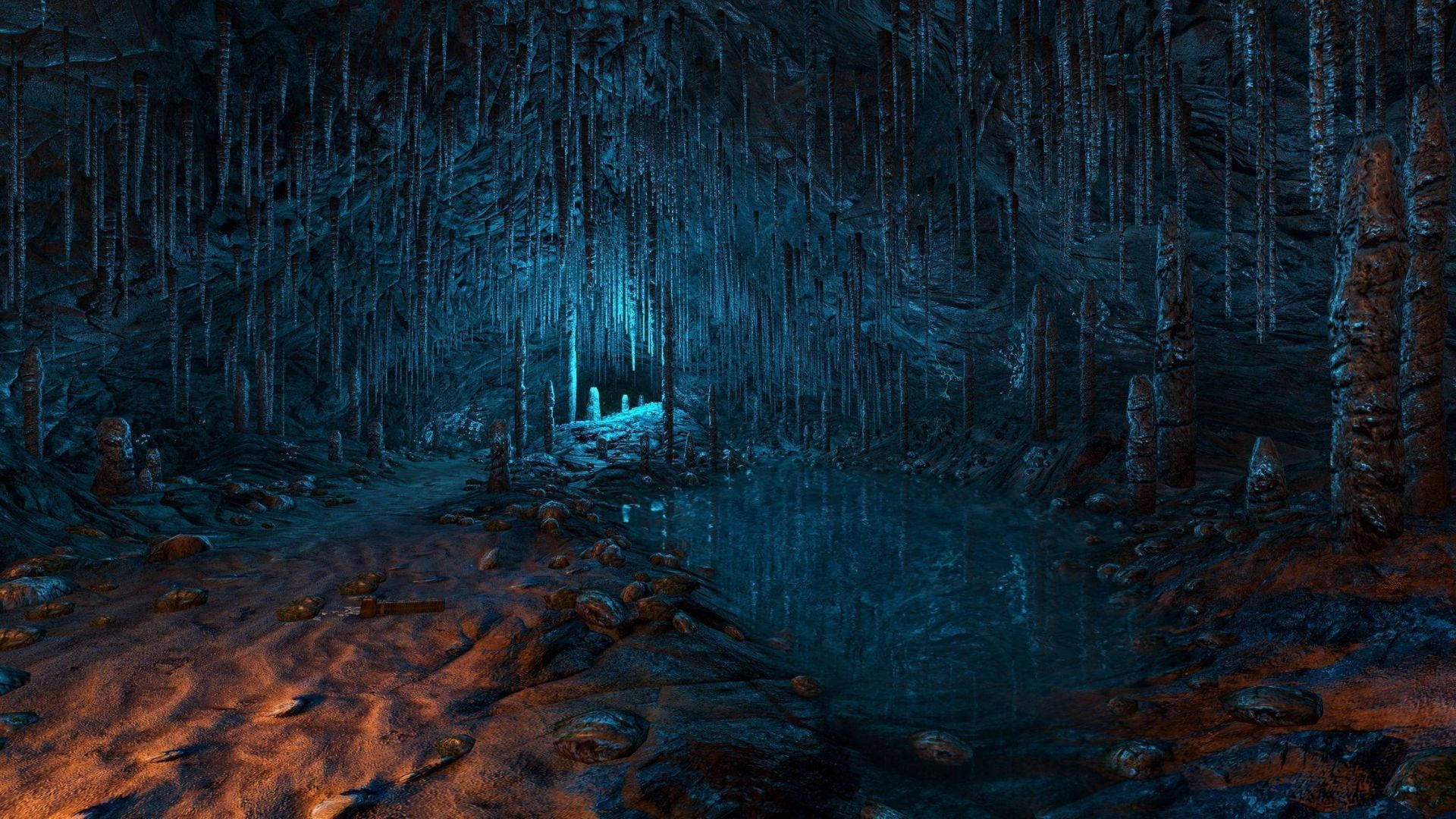 Magical Cave In Blue Wallpaper