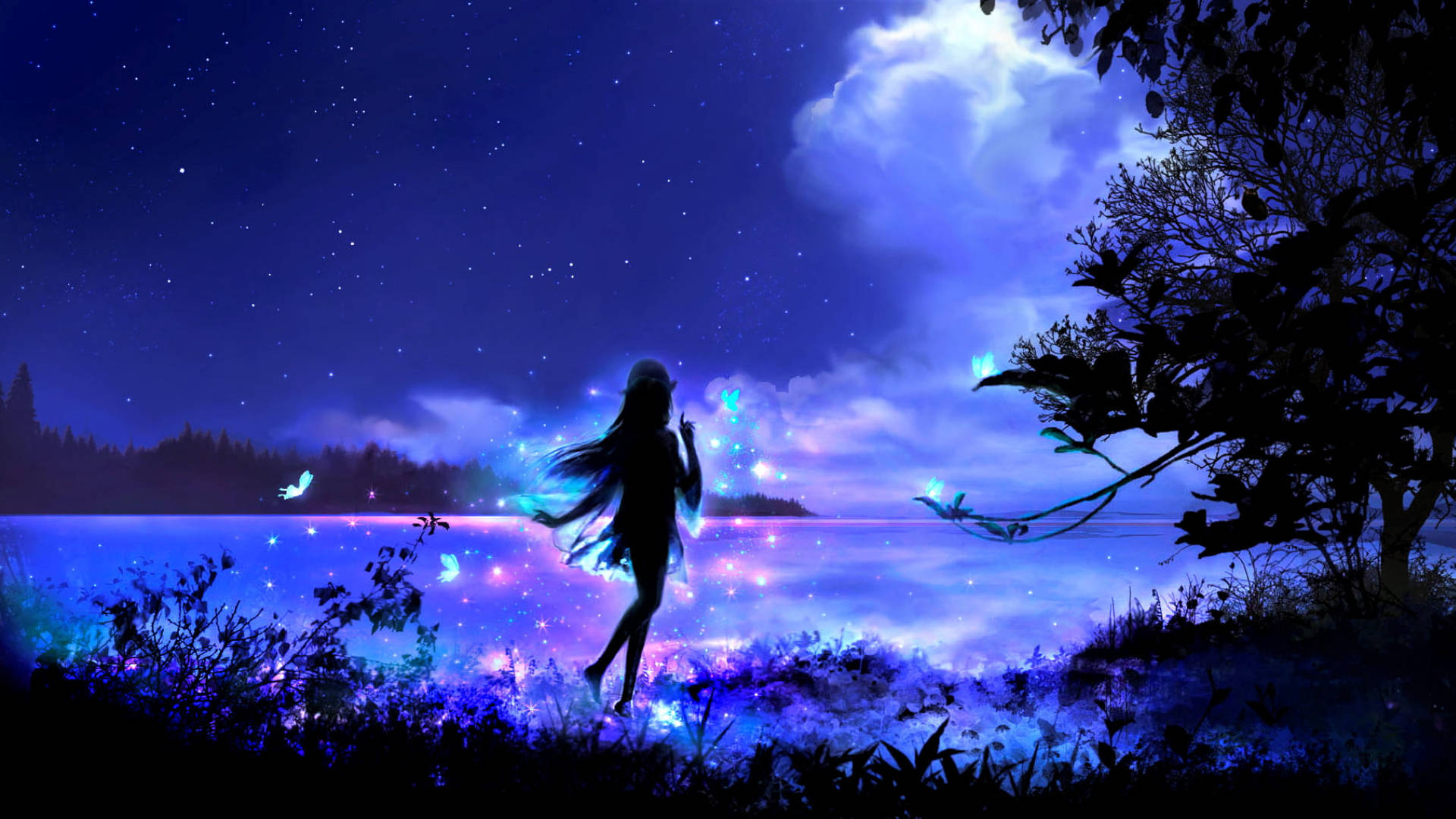 Magical Fairy And Night Butterfly Wallpaper