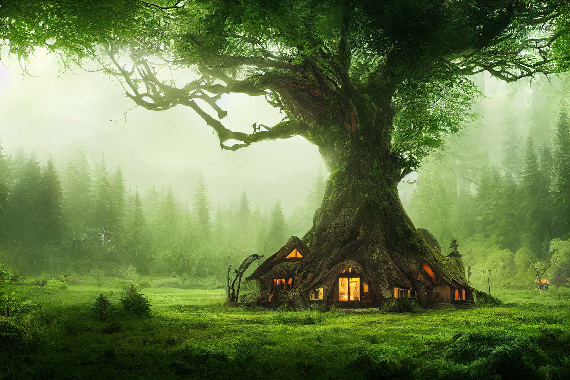 Magical Forest Tree House Wallpaper