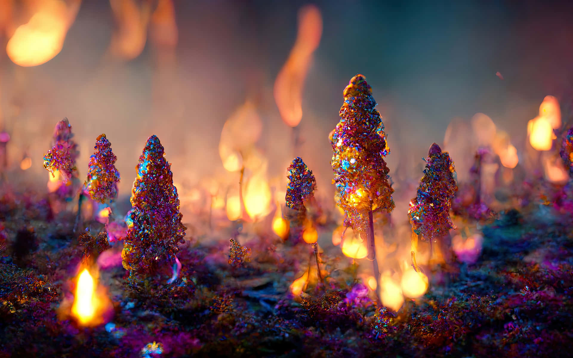 Flaming Magical Forest Wallpaper