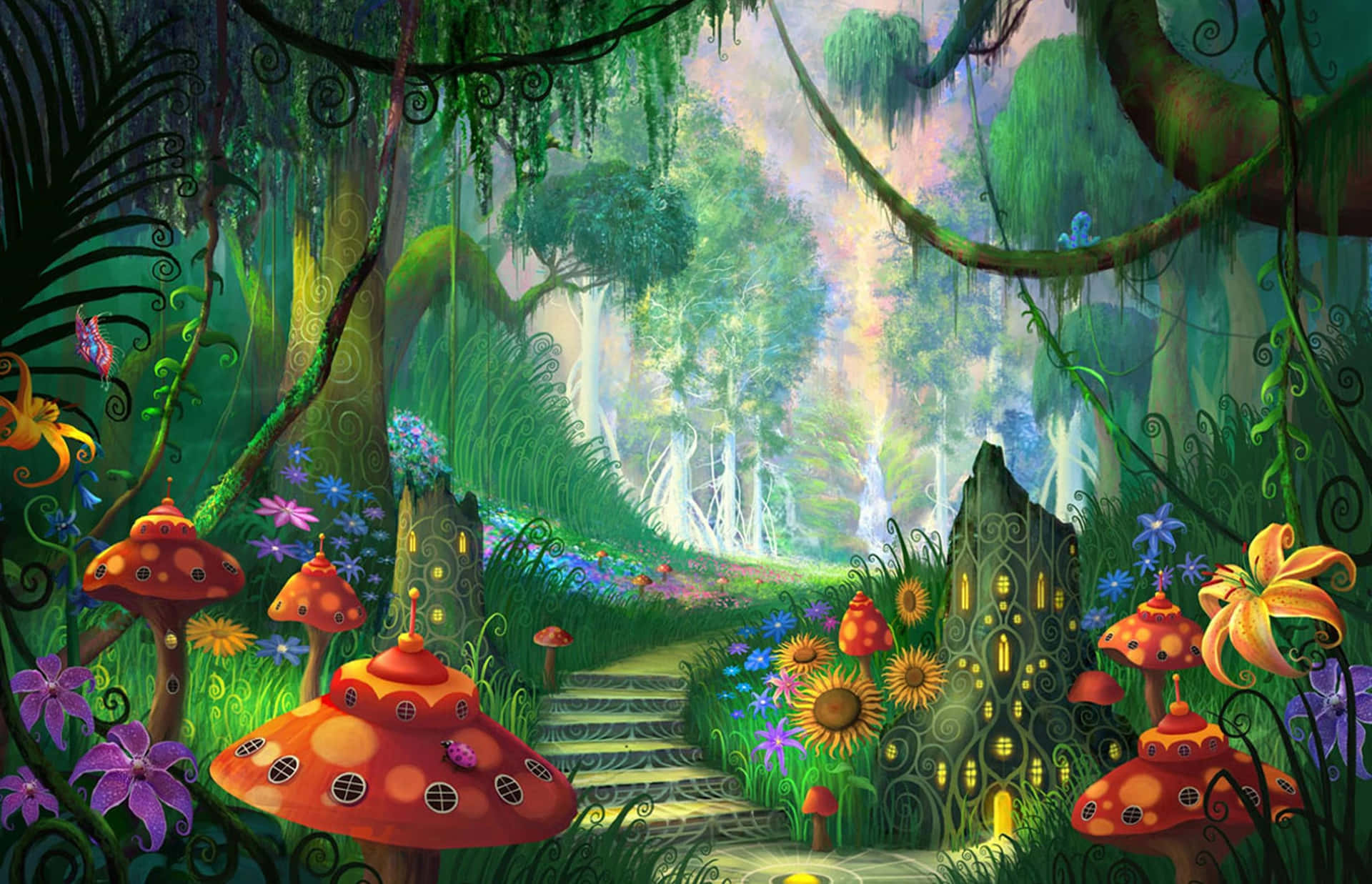 Mushroom Paradise Magical Forest Wallpaper