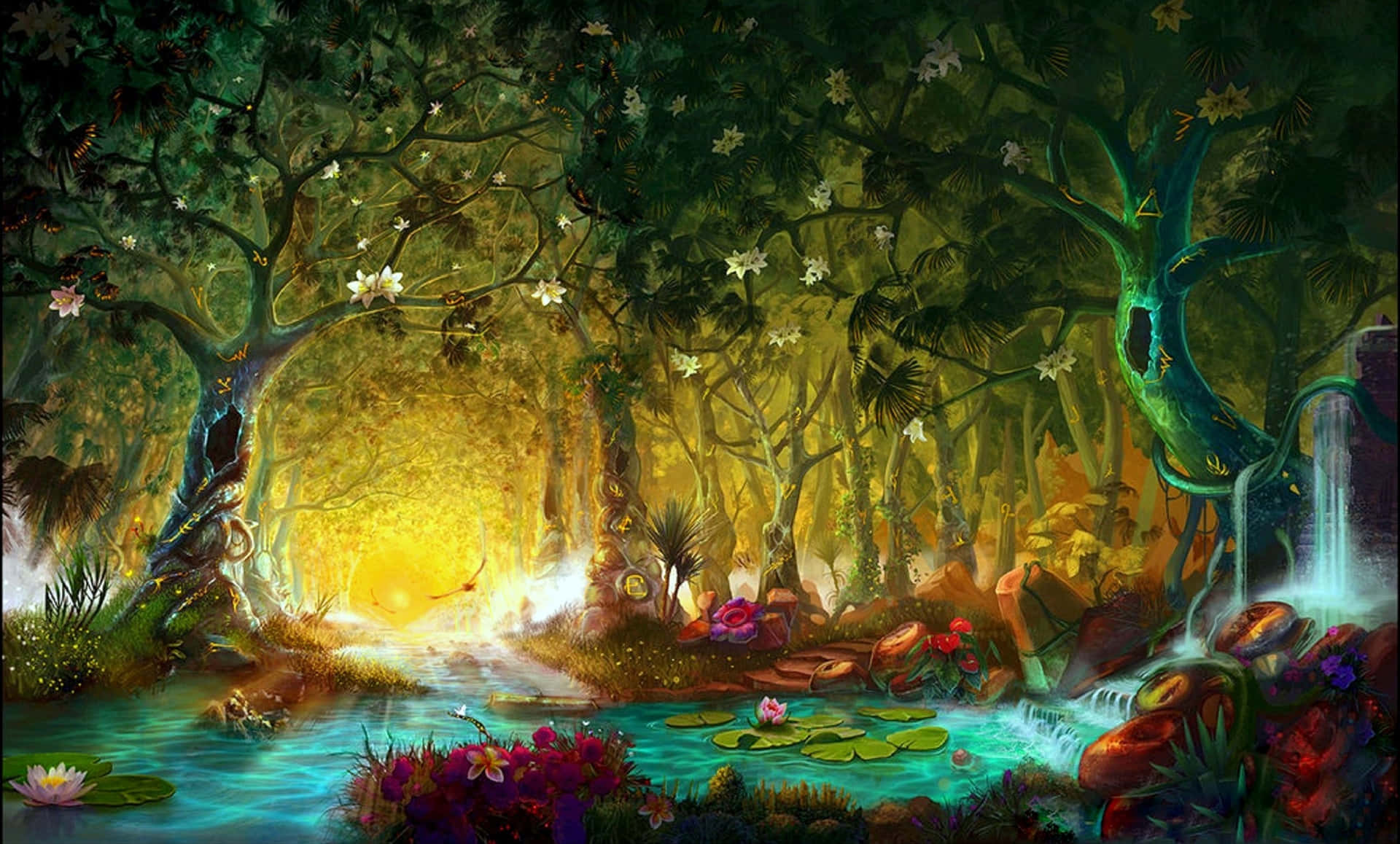 Magical Forest Lake Wallpaper