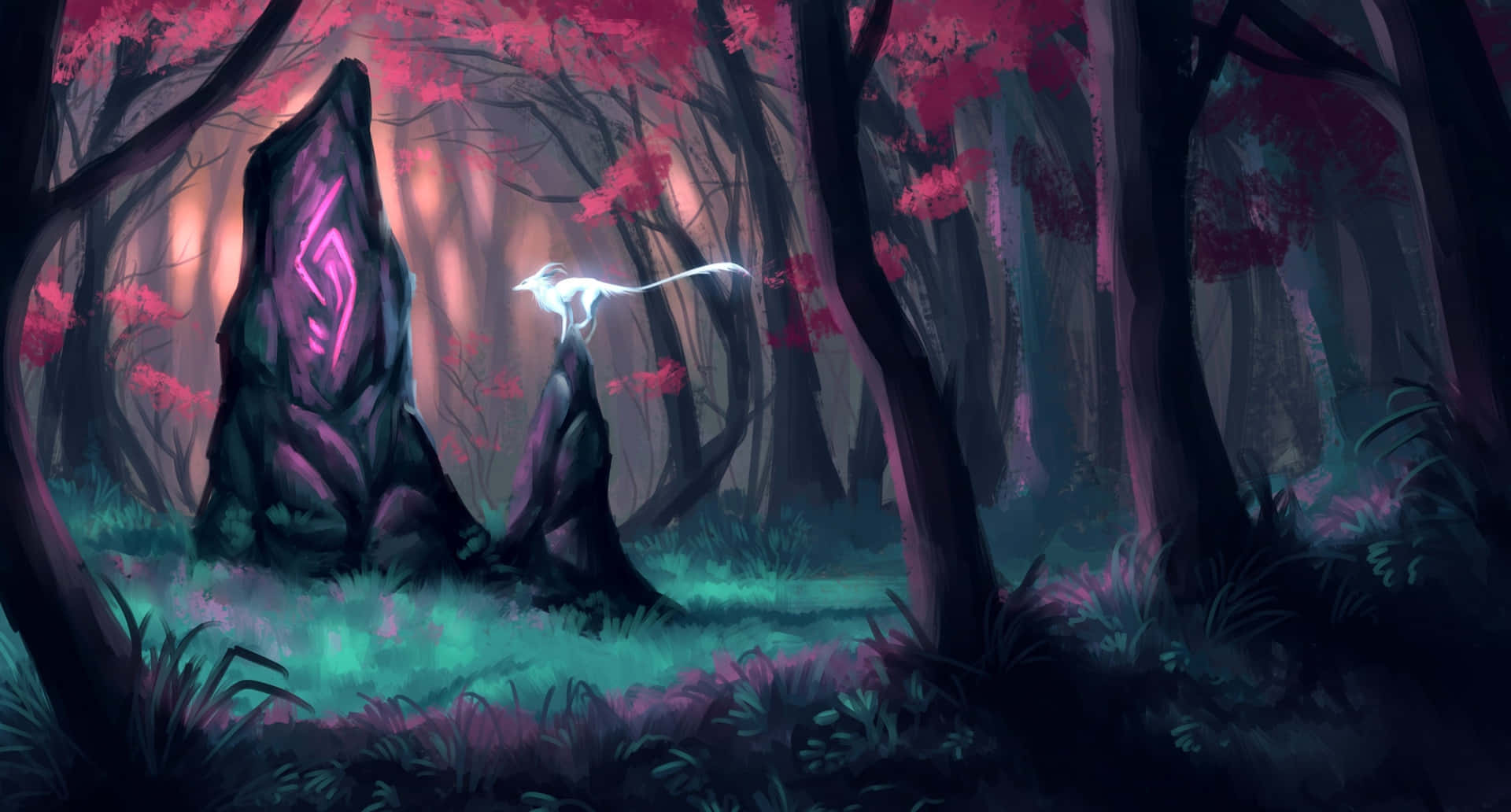 Magical Forest Glowing Rock Wallpaper