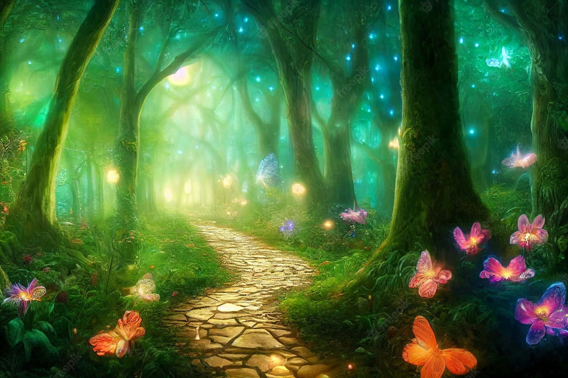 Gå Ind I En Verden Af ​​magisk Og Beundre Det Smukke Magiske Skov Tapet. Wallpaper