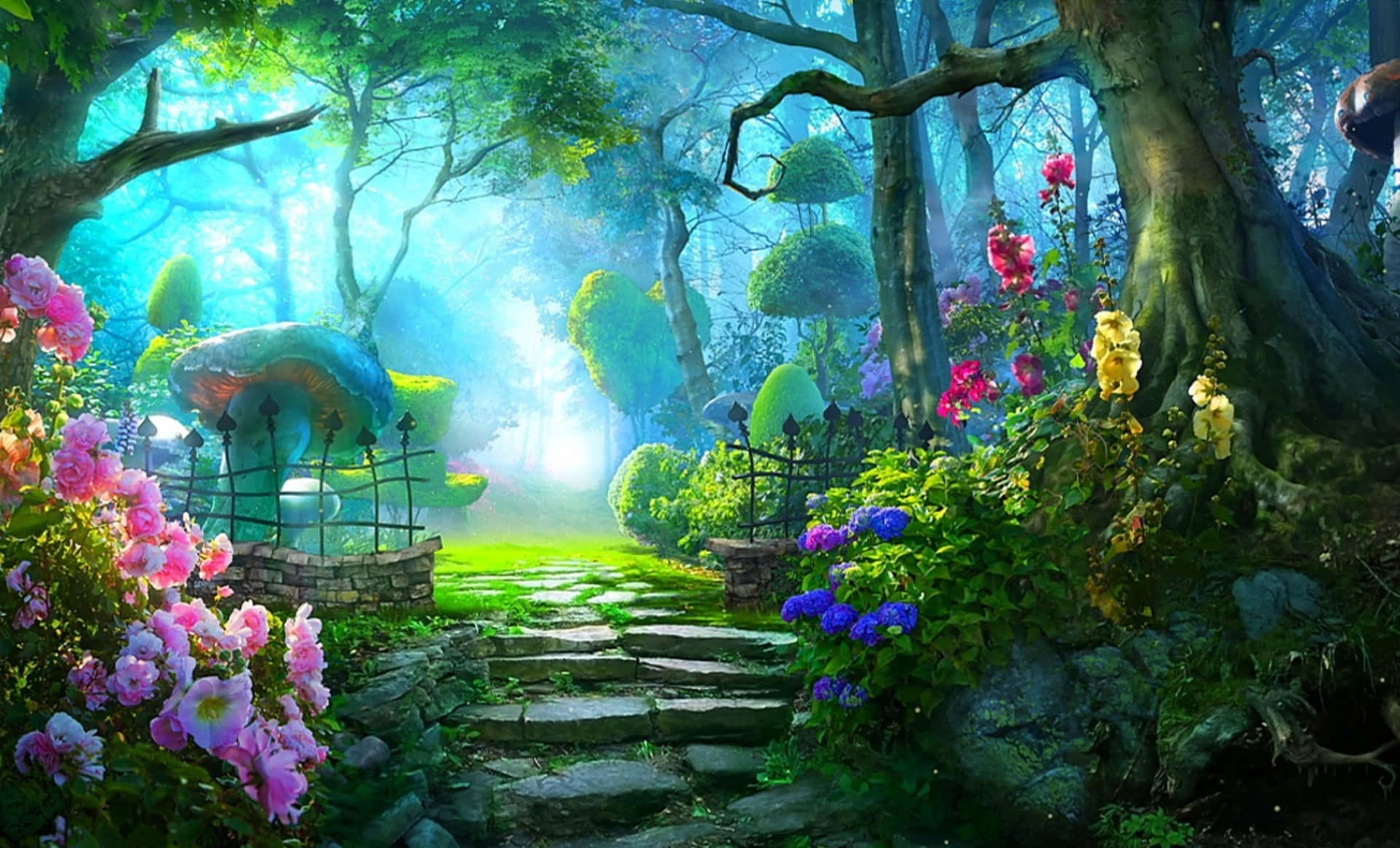 Magical Forest Flower Garden Wallpaper