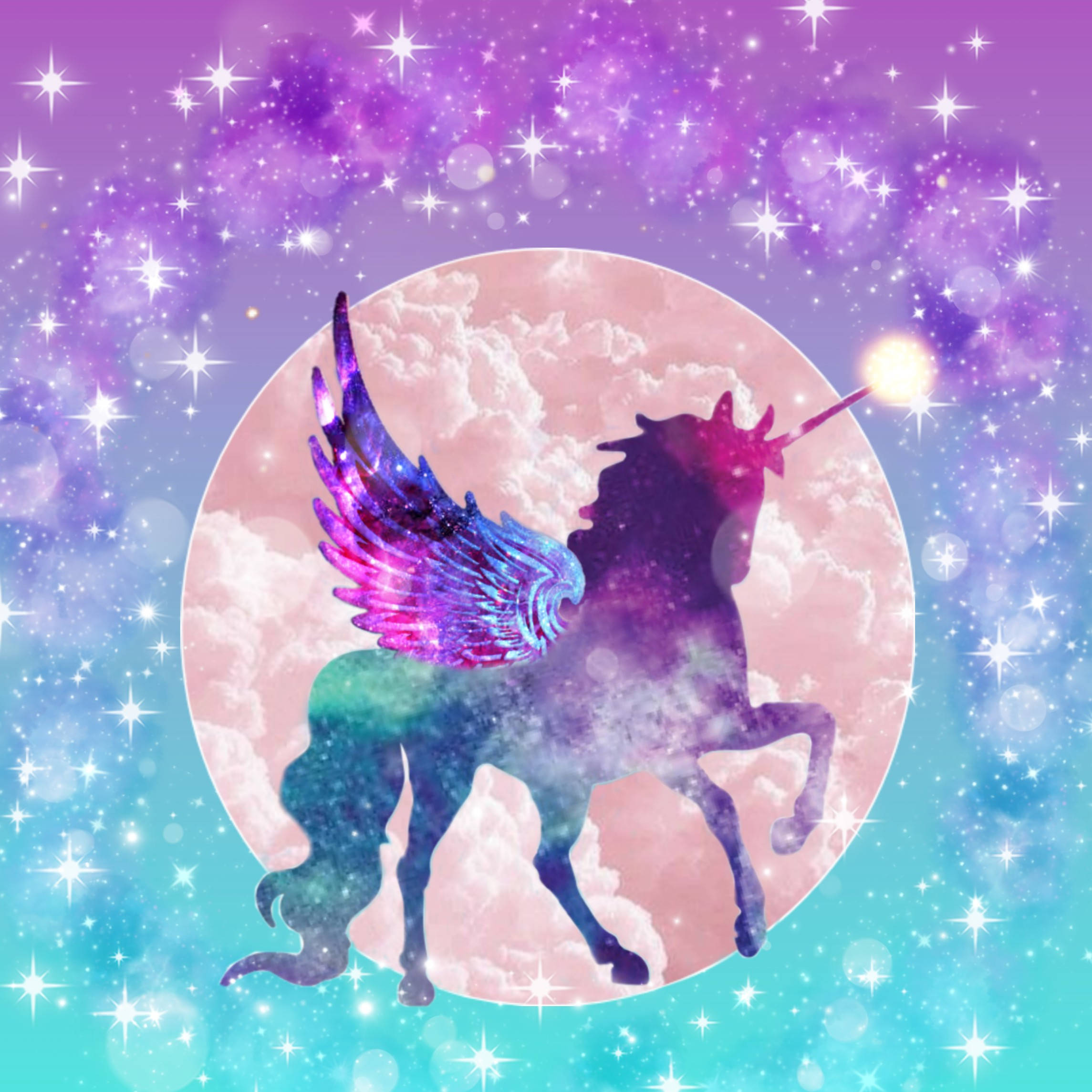 Magical Galaxy Unicorn Silhouette Art Background