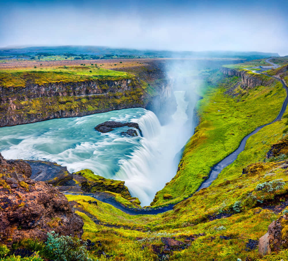 Cachoeiramágica De Gullfoss No Sudoeste Da Islândia. Papel de Parede