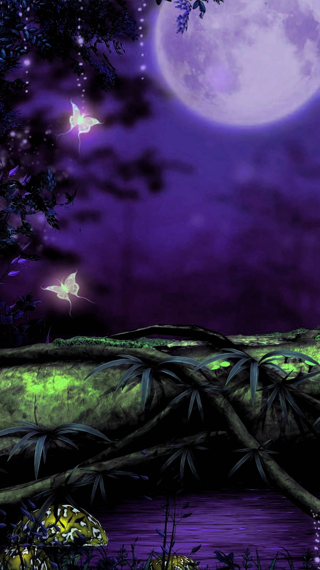 Magical Night Forest Dark Purple Wallpaper