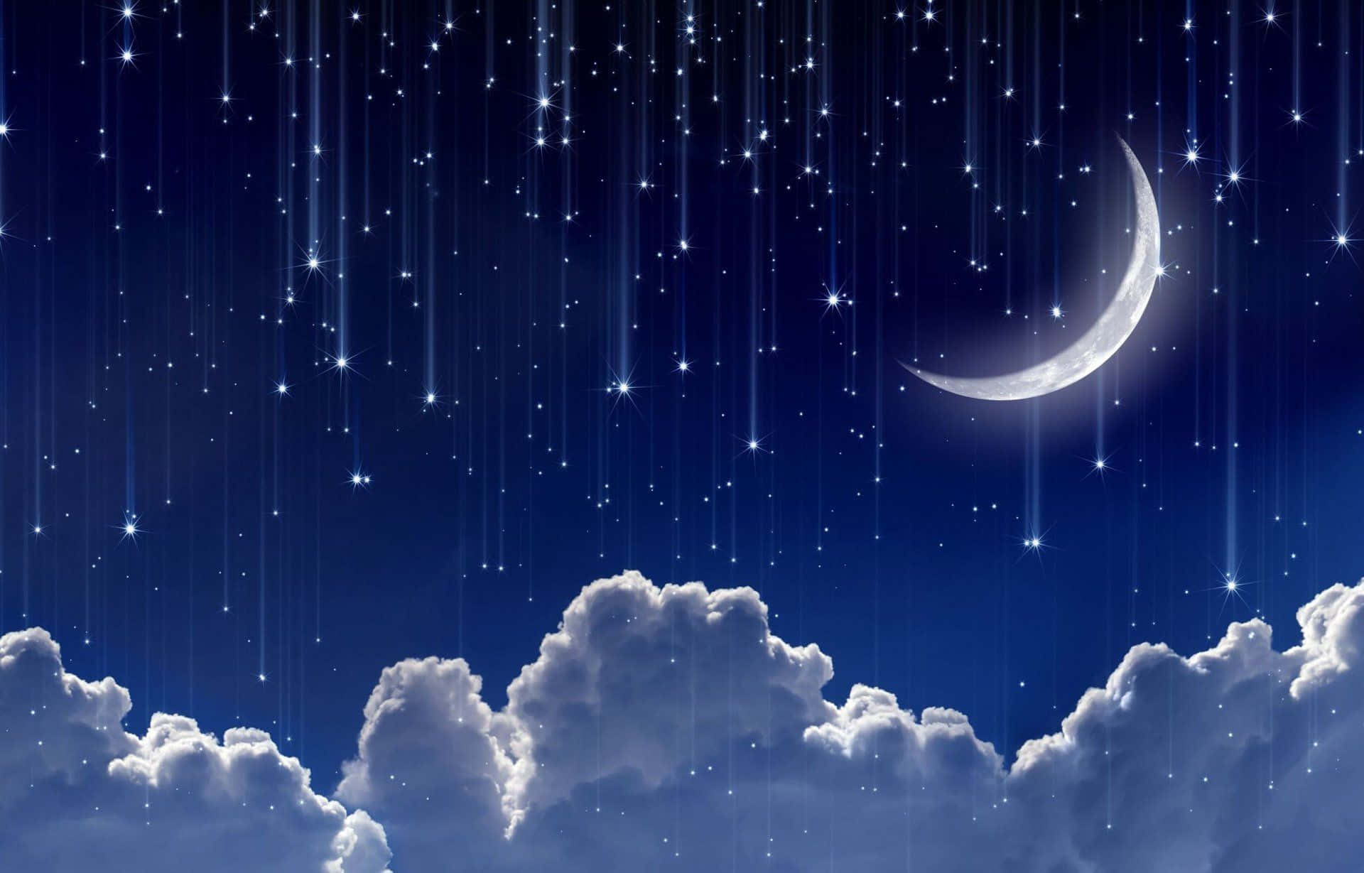 Magical Night Sky With Crescent Moon Glowing Wallpaper