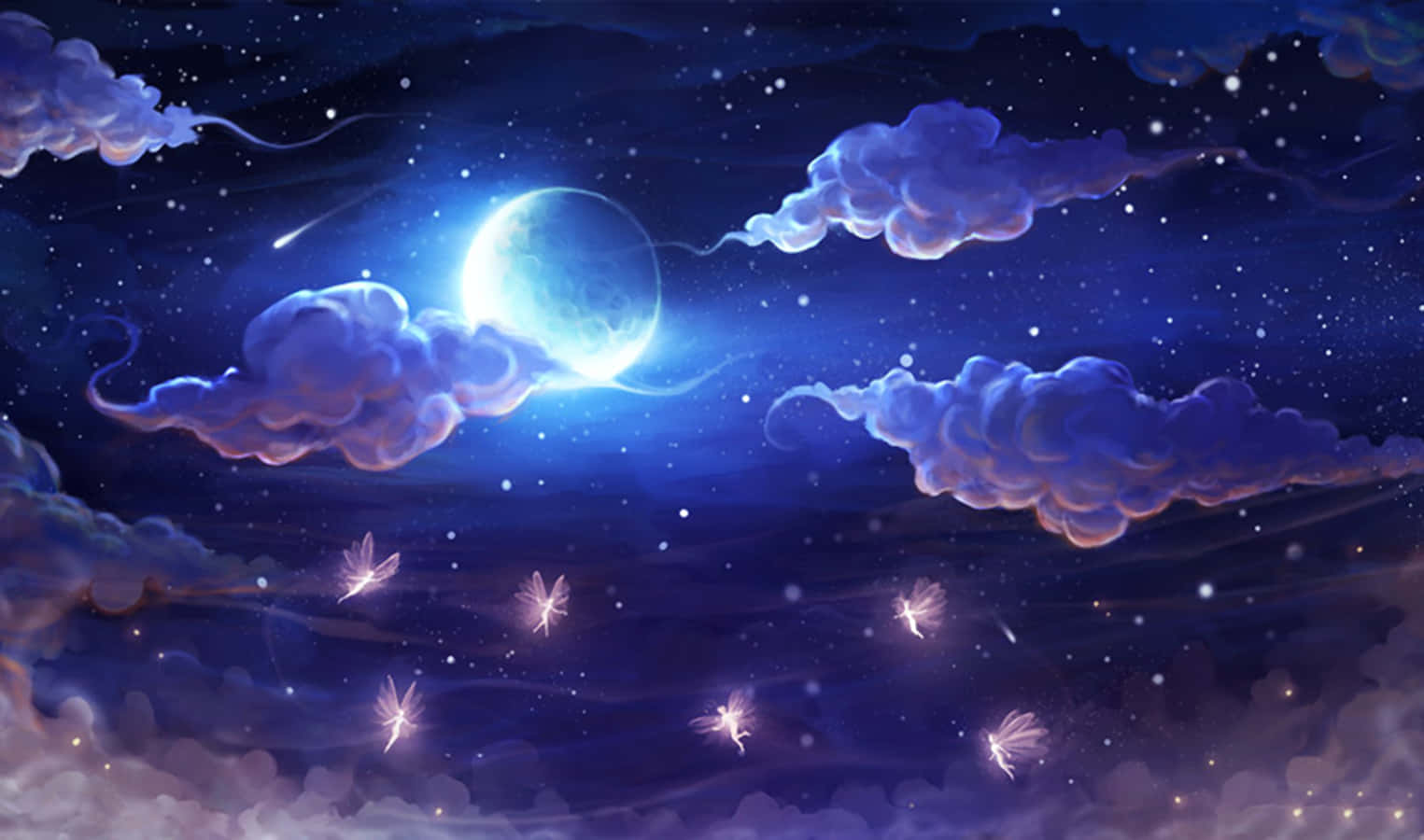 Magical Night Sky With Many Glowing Fairies Wallpaper