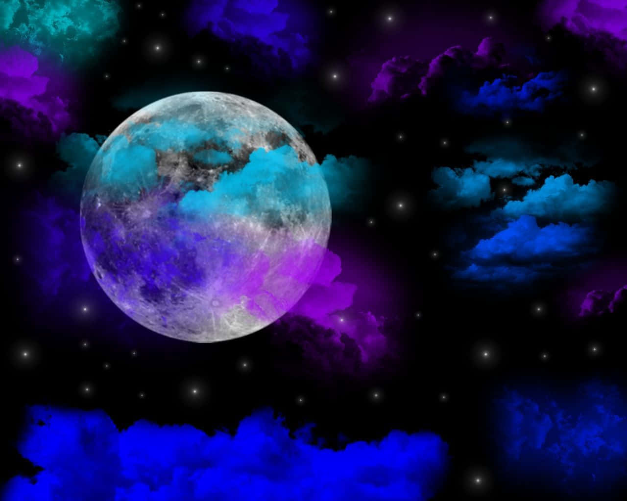 Magical Night Sky With Moon Surrounded By Colorful Clouds Wallpaper