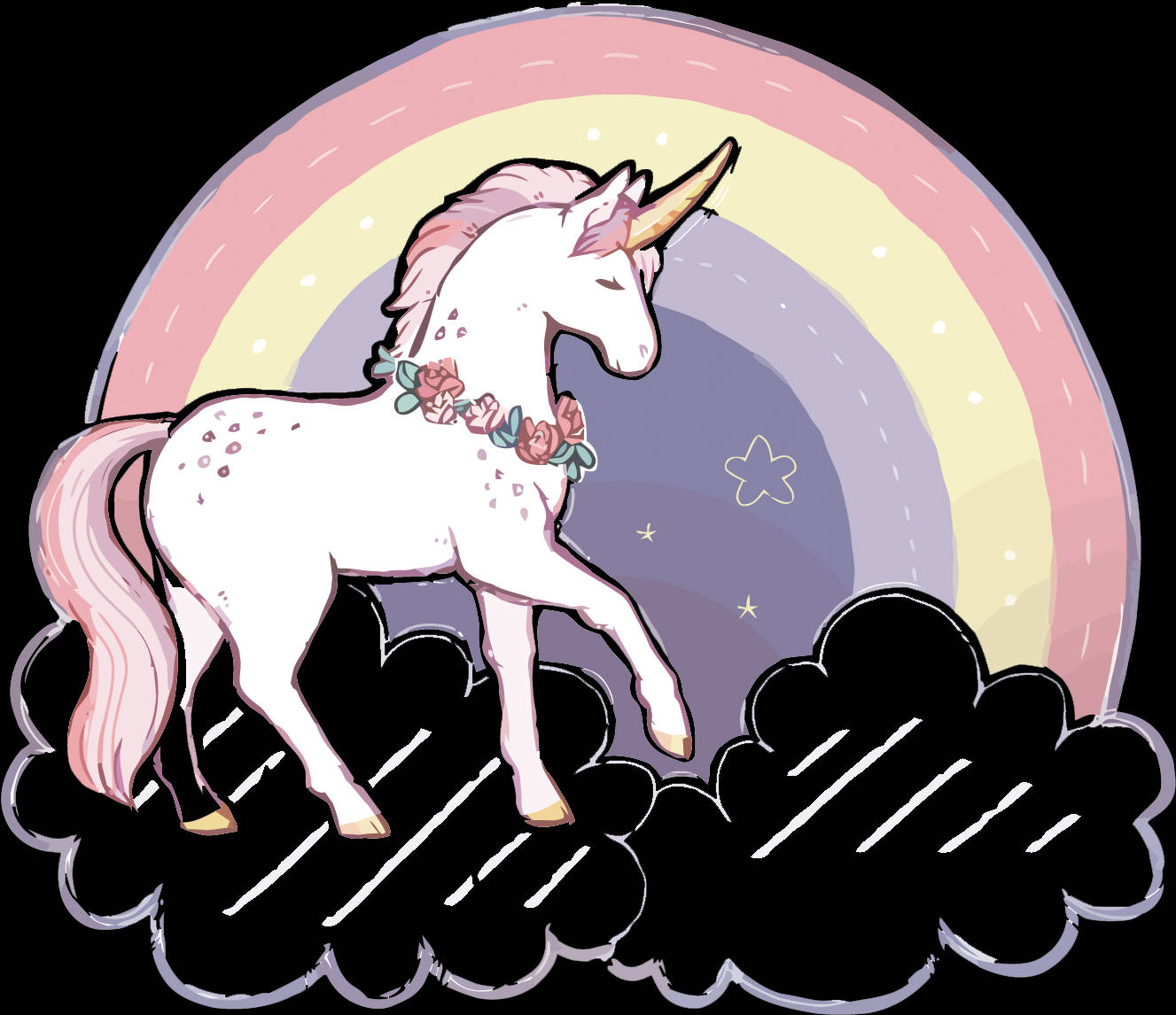 Magical Rainbow Unicorn Gliding Across A Star-studded Sky Wallpaper