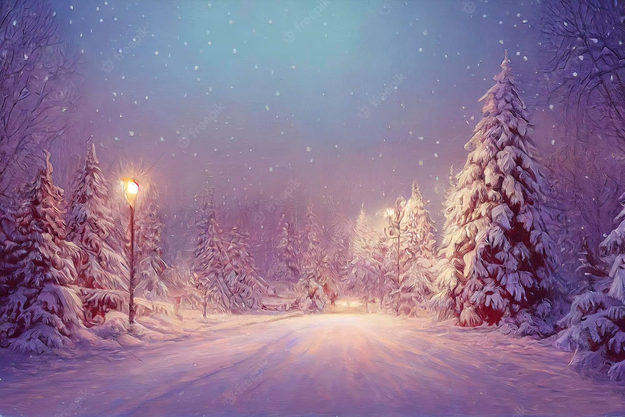 Magisk Sne Vinter Sceneri Wallpaper