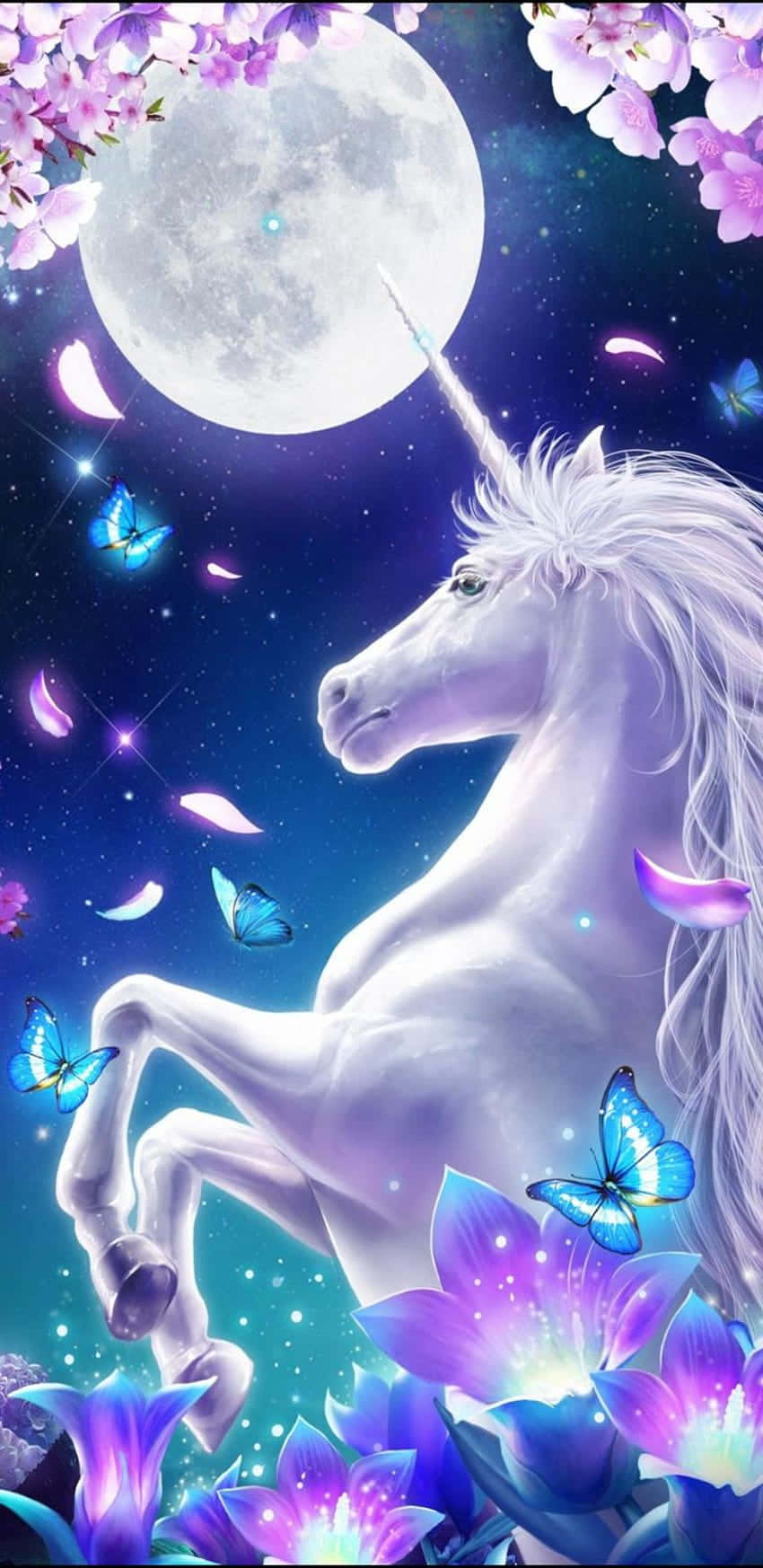 Magical Unicorn Moon Flowers Wallpaper